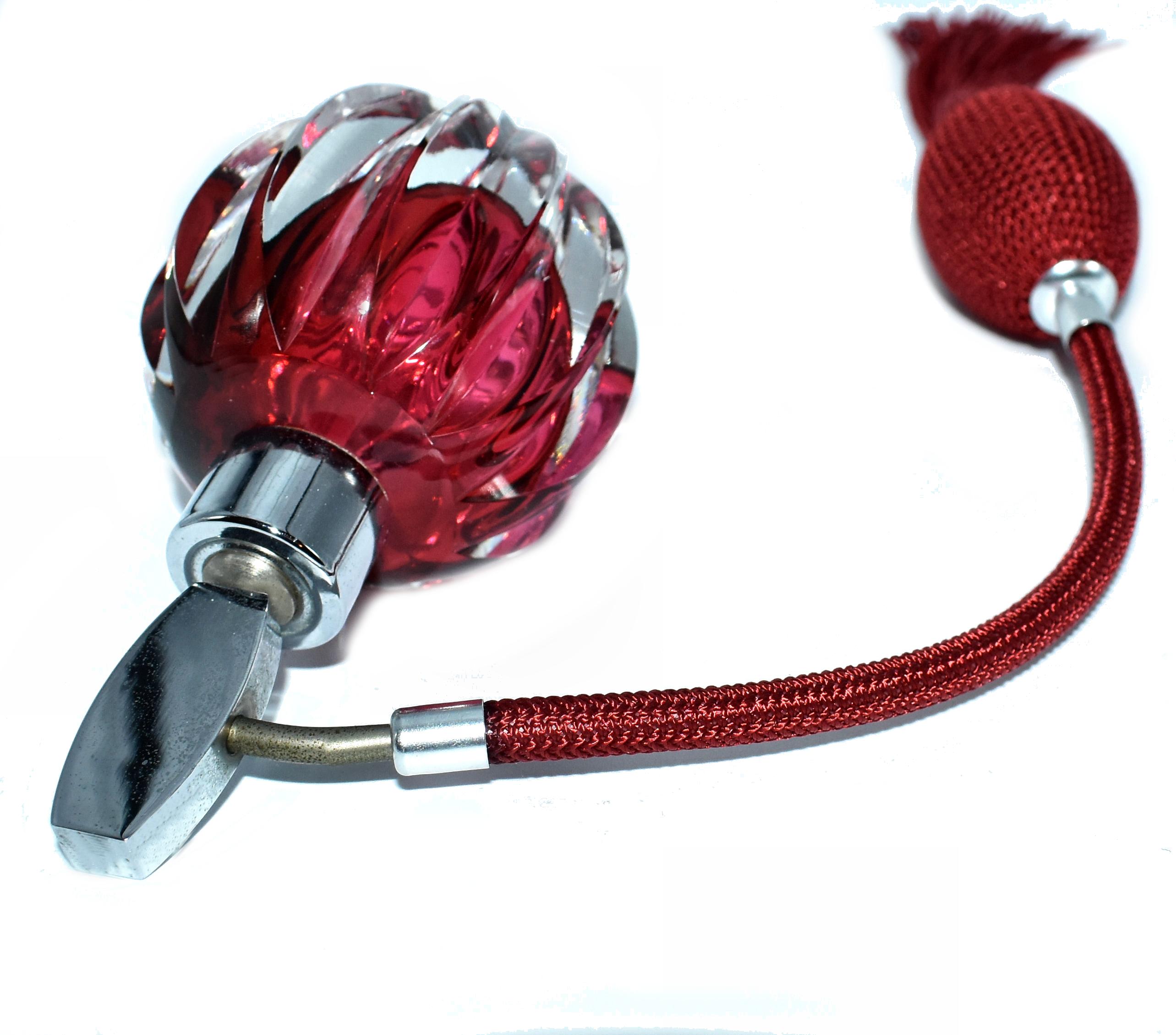 Art Deco Cranberry Colored Glass Perfume Atomiser 4