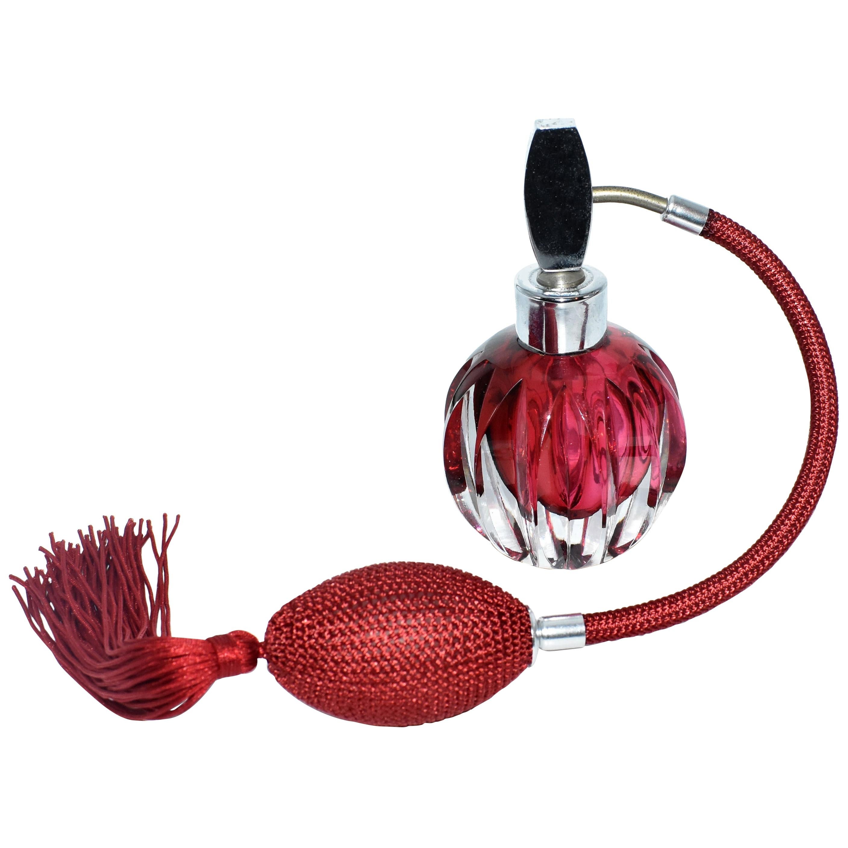 Art Deco Cranberry Colored Glass Perfume Atomiser