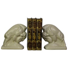 Art Deco Craquelé Bison Bookends by Desprey, Amc, Belgium
