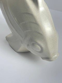Art Deco Craquele Ceramic Koi Fish Sculpture by Lejan for Orchies, France