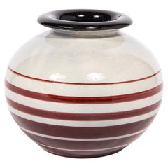Art Deco Cream Ceramic Vase w/ Crimson Detailing by Ilse Claesson for Rörstrand