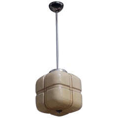 Vintage Art Deco Cream Glass Cube Pendant Light, 1930s