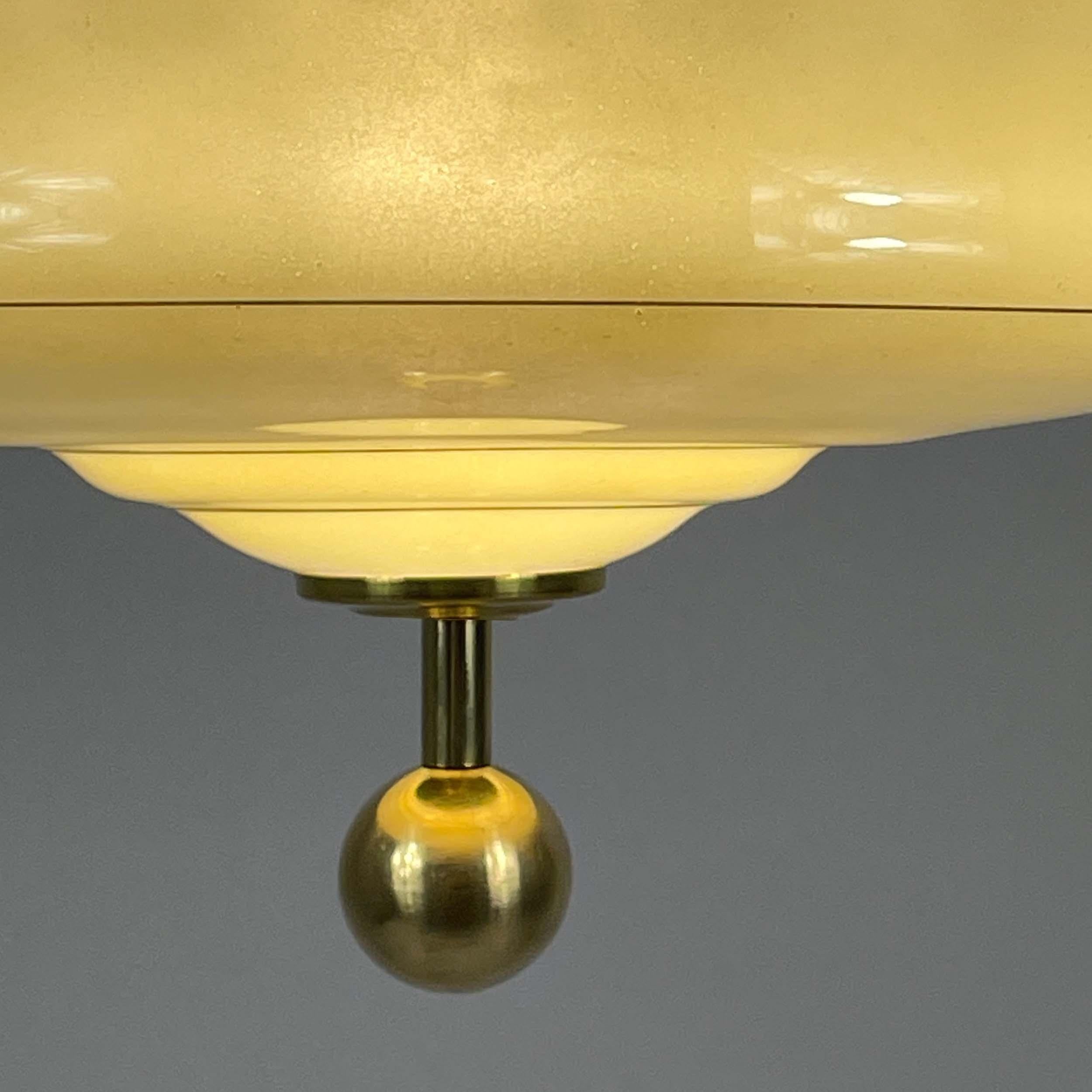 Art Deco Cream Opaline & Brass Pendant, Sweden 1940s 5