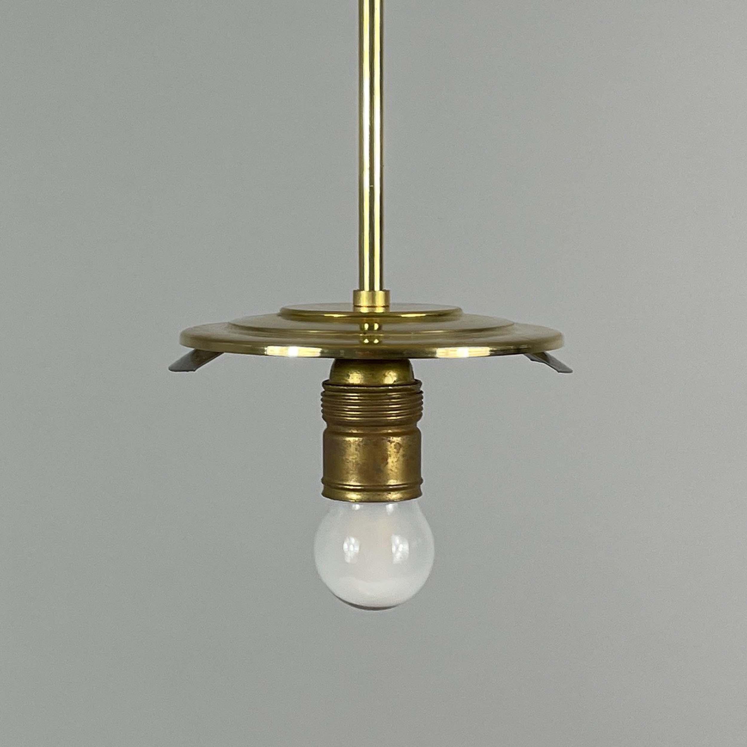 Art Deco Cream Opaline & Brass Pendant, Sweden 1940s 6