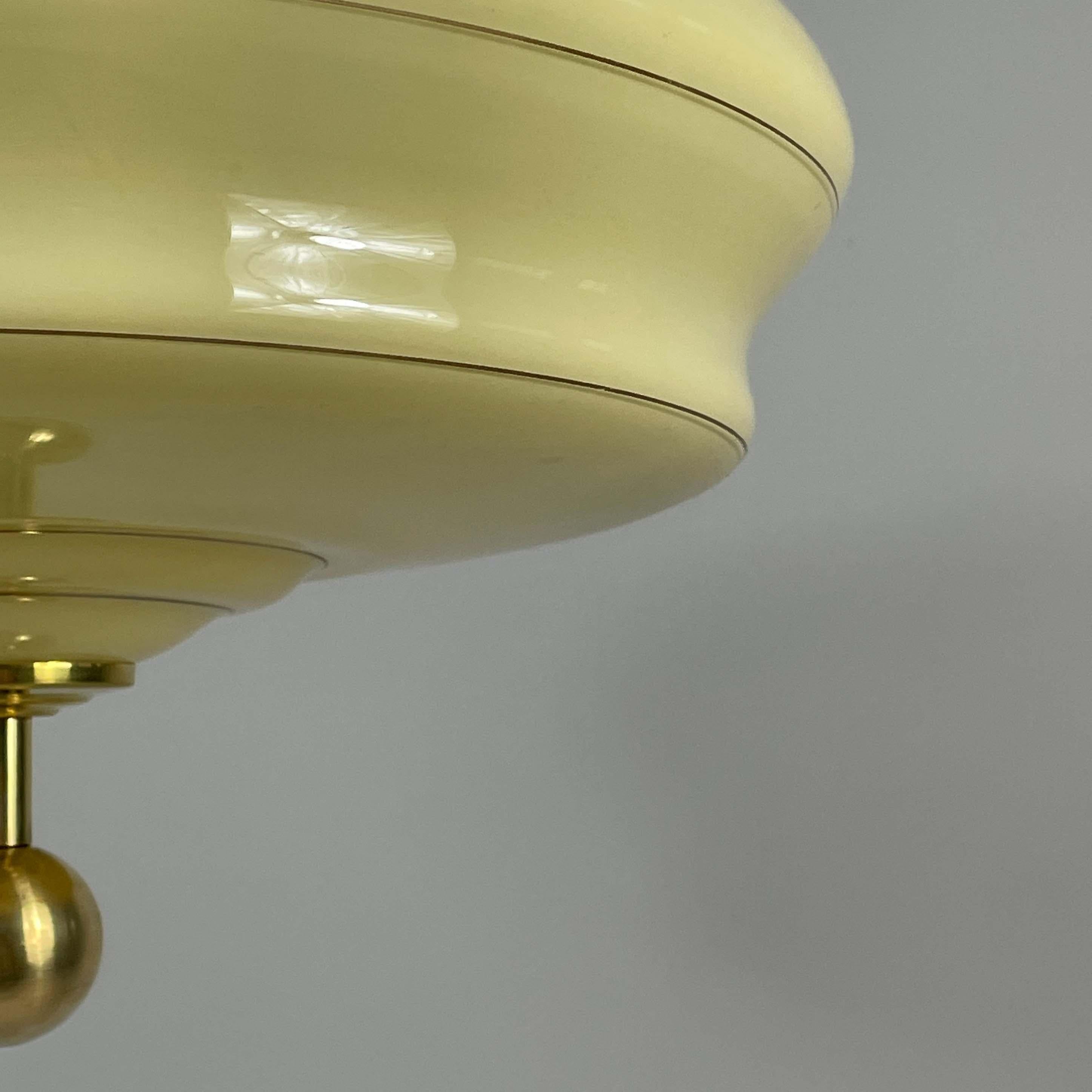 Art Deco Cream Opaline & Brass Pendant, Sweden 1940s 8