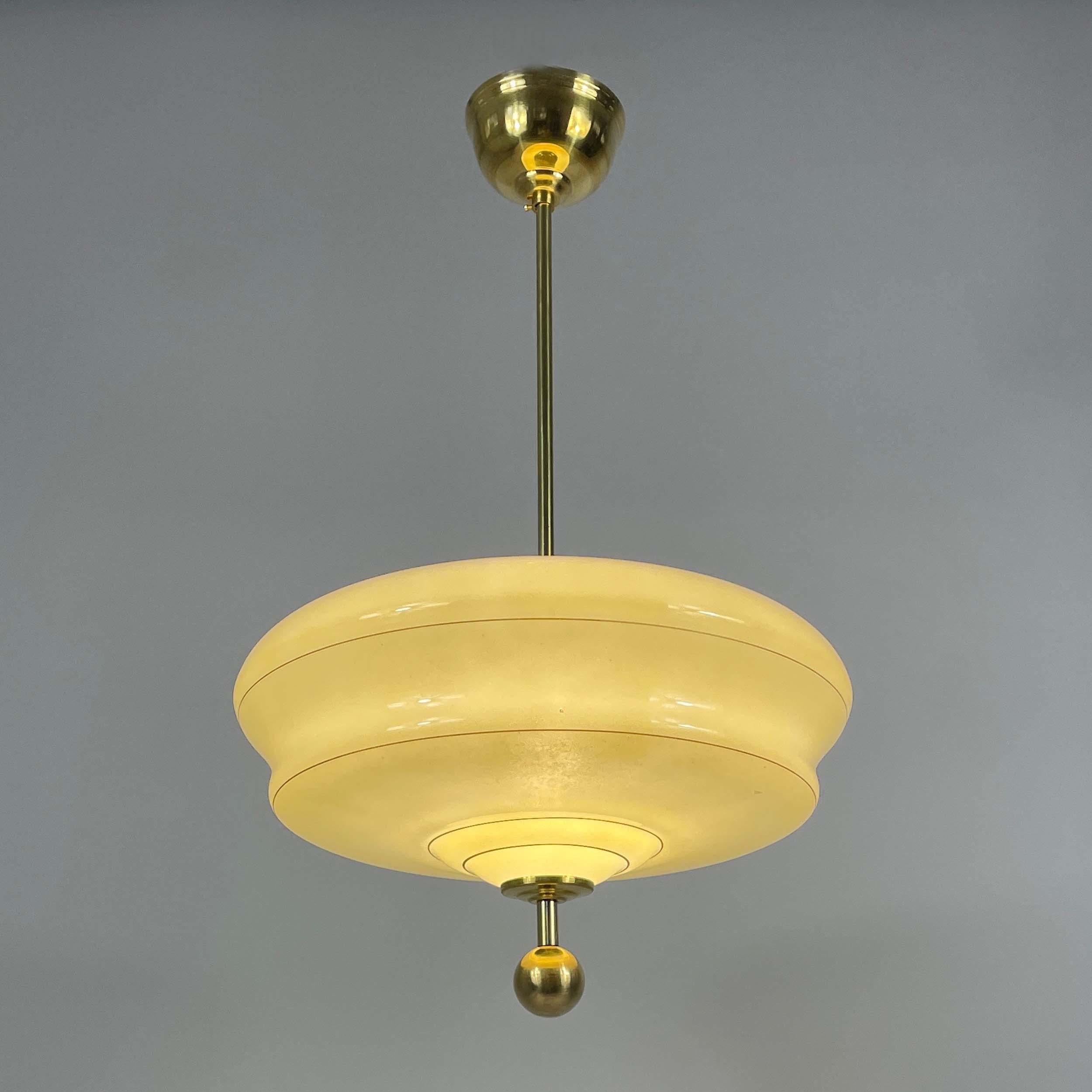 Art Deco Cream Opaline & Brass Pendant, Sweden 1940s 11