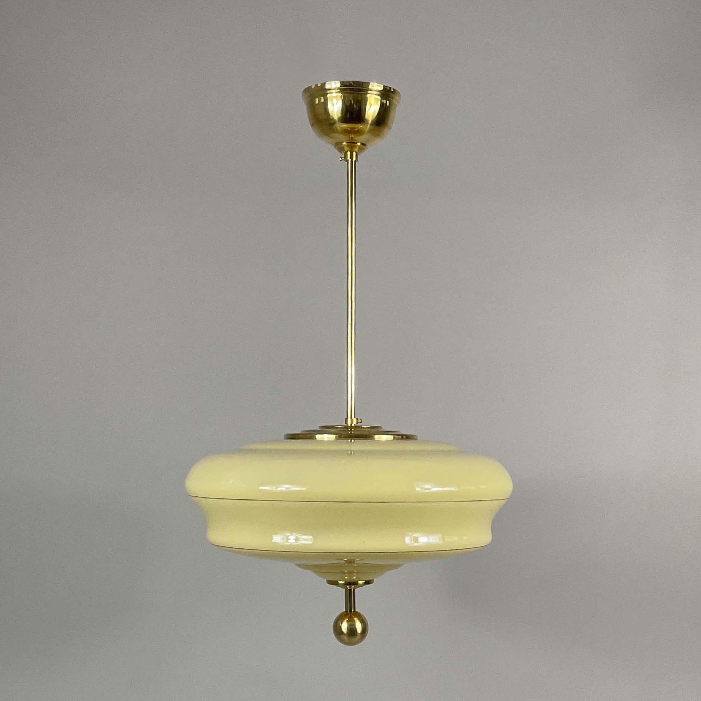 Art Deco Cream Opaline & Brass Pendant, Sweden 1940s In Good Condition In NUEMBRECHT, NRW