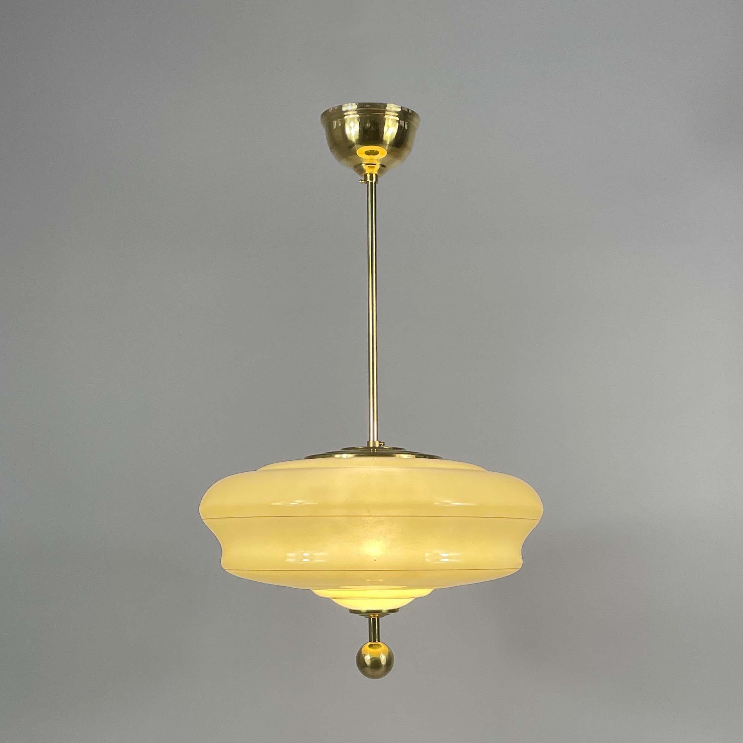 Mid-20th Century Art Deco Cream Opaline & Brass Pendant, Sweden 1940s