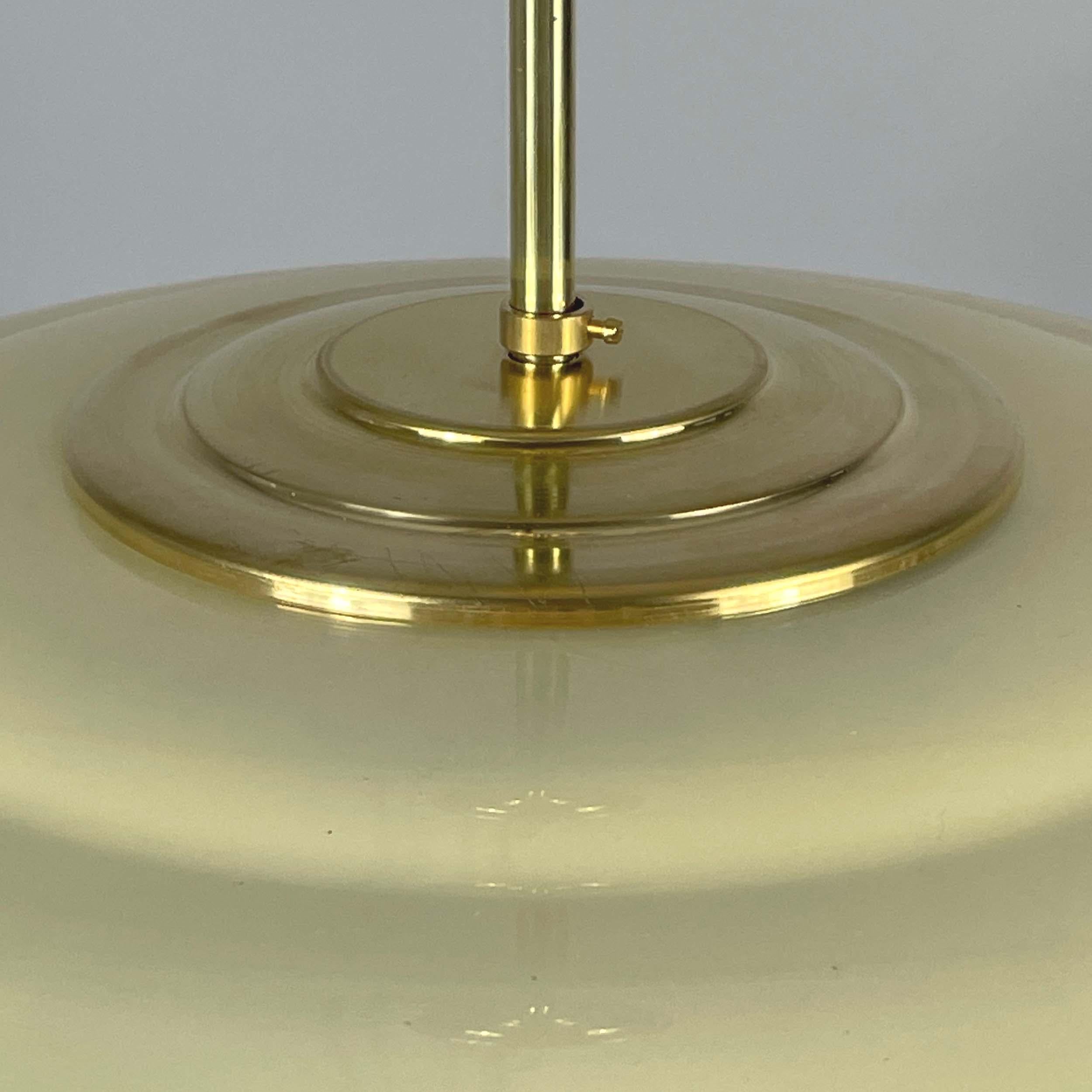 Art Deco Cream Opaline & Brass Pendant, Sweden 1940s 2