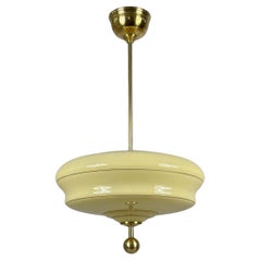 Art Deco Cream Opaline & Brass Pendant, Sweden 1940s