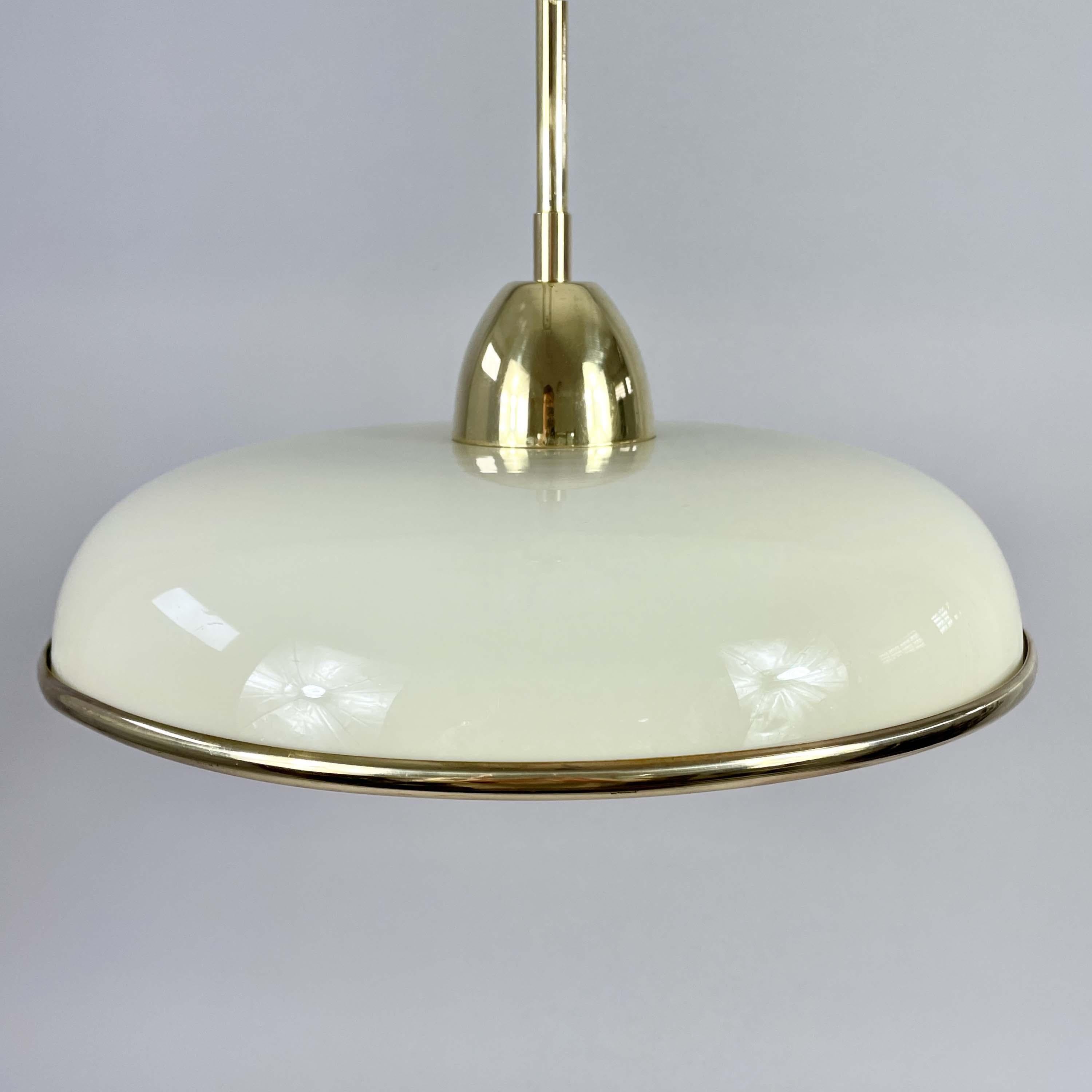 Art Deco Cream Opaline Glass & Brass Pendants, Germany 1930s For Sale 6