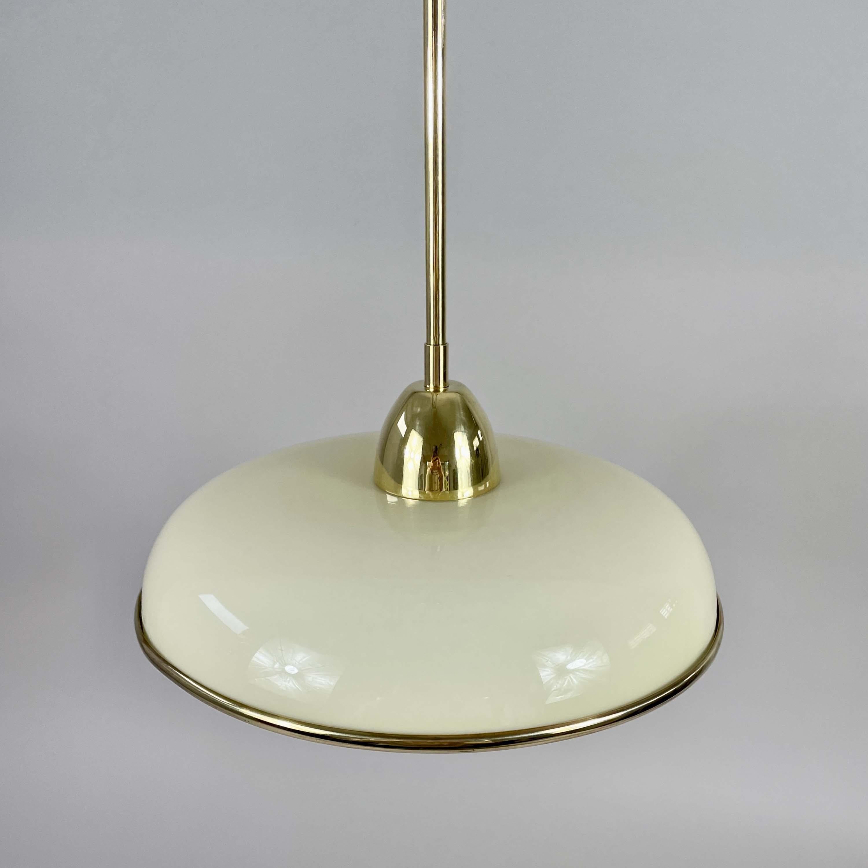 Art Deco Cream Opaline Glass & Brass Pendants, Germany 1930s For Sale 9