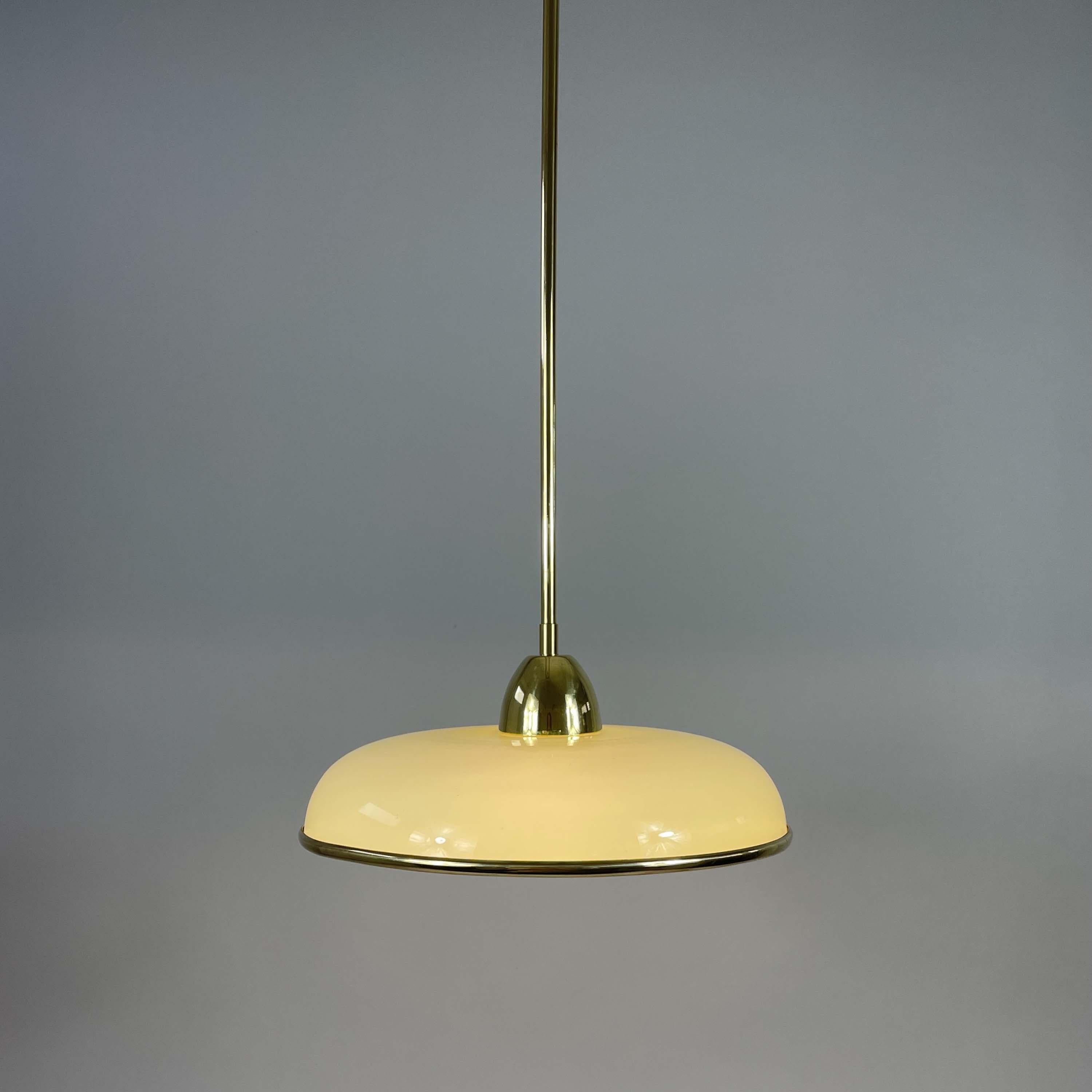 Art Deco Cream Opaline Glass & Brass Pendants, Germany 1930s For Sale 10