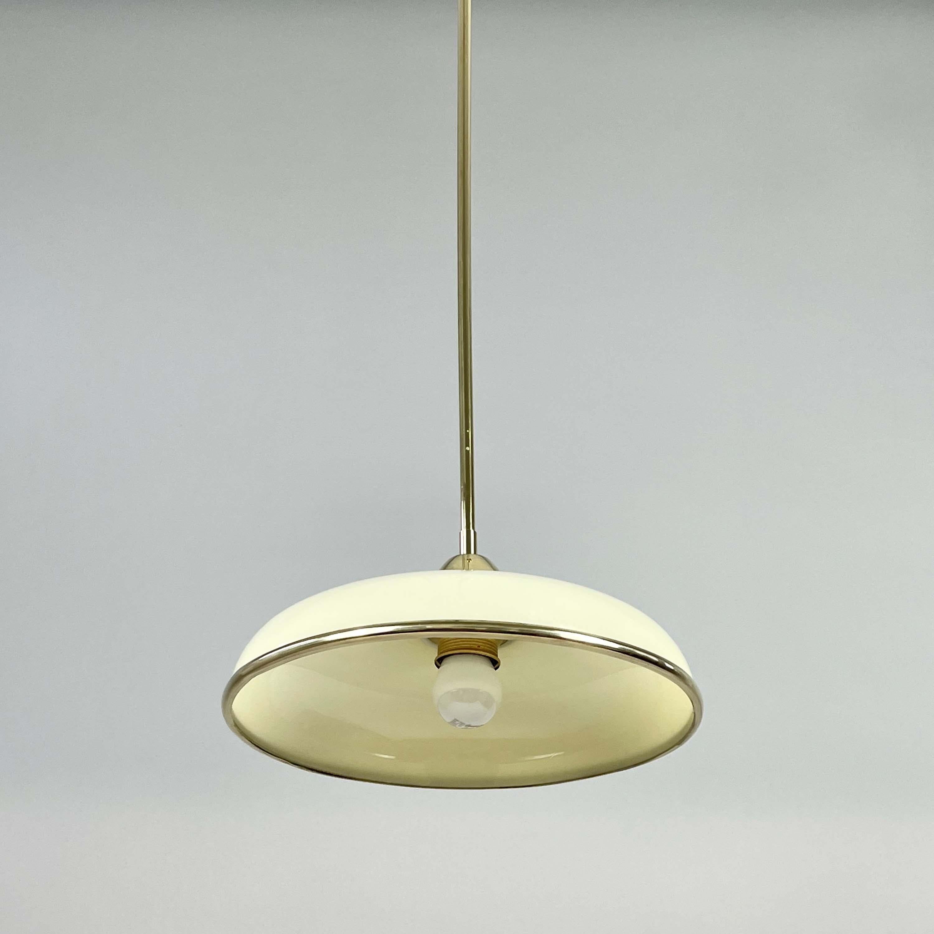 Art Deco Cream Opaline Glass & Brass Pendants, Germany 1930s For Sale 11