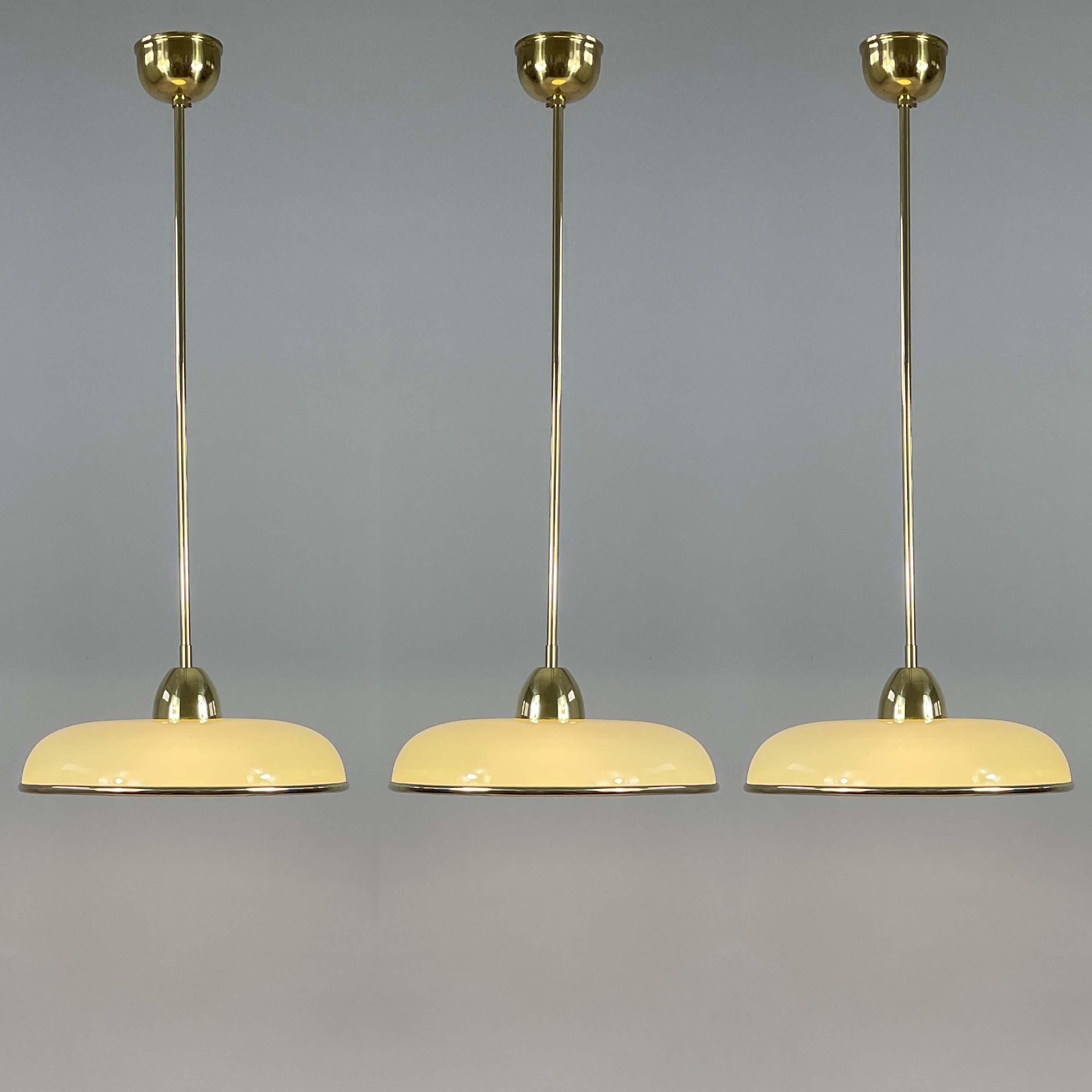 Art Deco Cream Opaline Glass & Brass Pendants, Germany 1930s In Good Condition For Sale In NUEMBRECHT, NRW