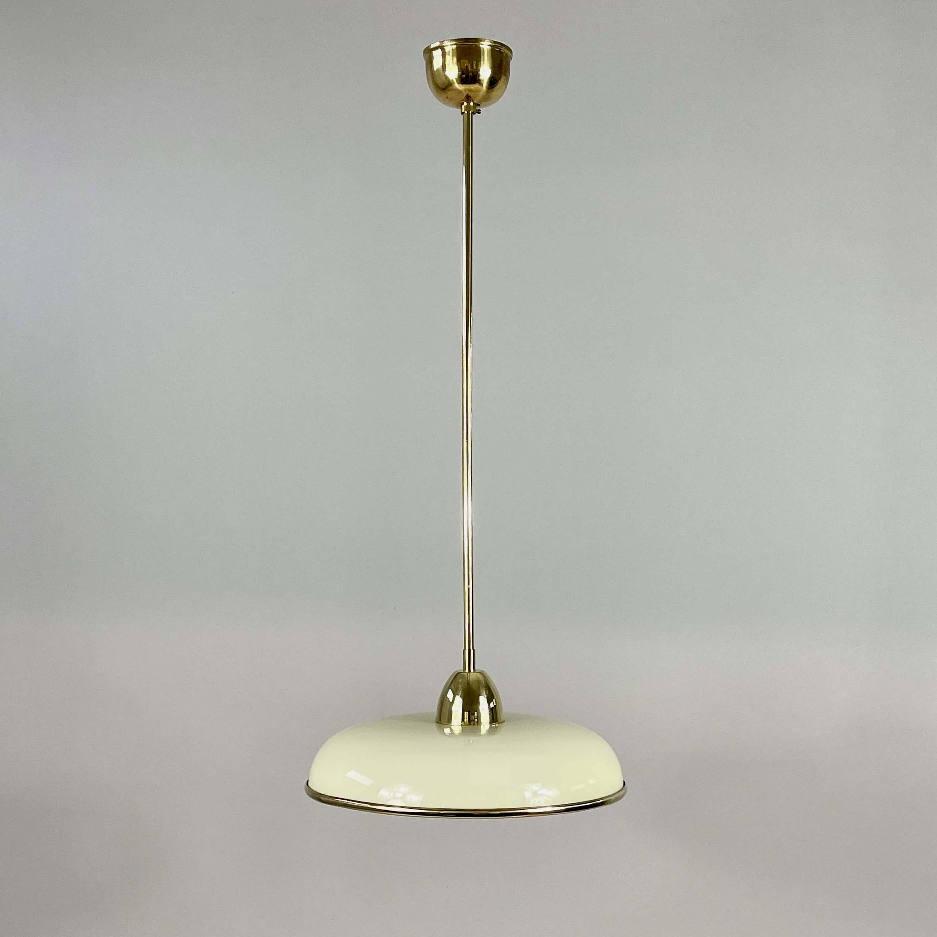 Mid-20th Century Art Deco Cream Opaline Glass & Brass Pendants, Germany 1930s For Sale