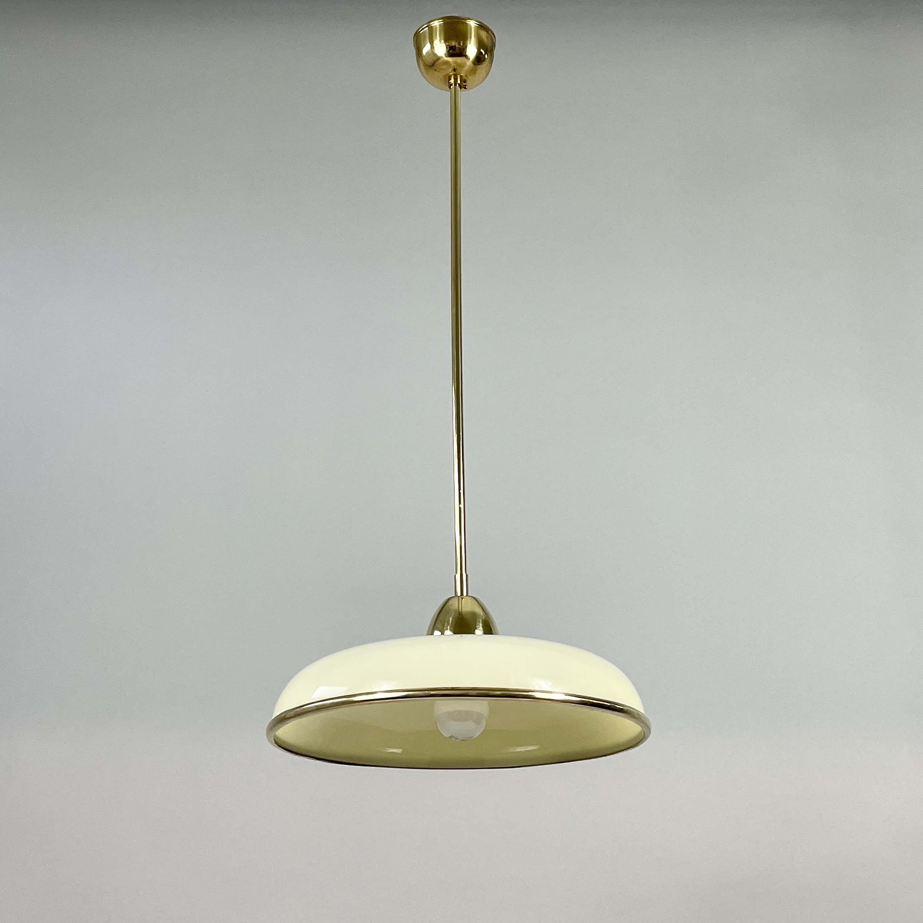Art Deco Cream Opaline Glass & Brass Pendants, Germany 1930s For Sale 2