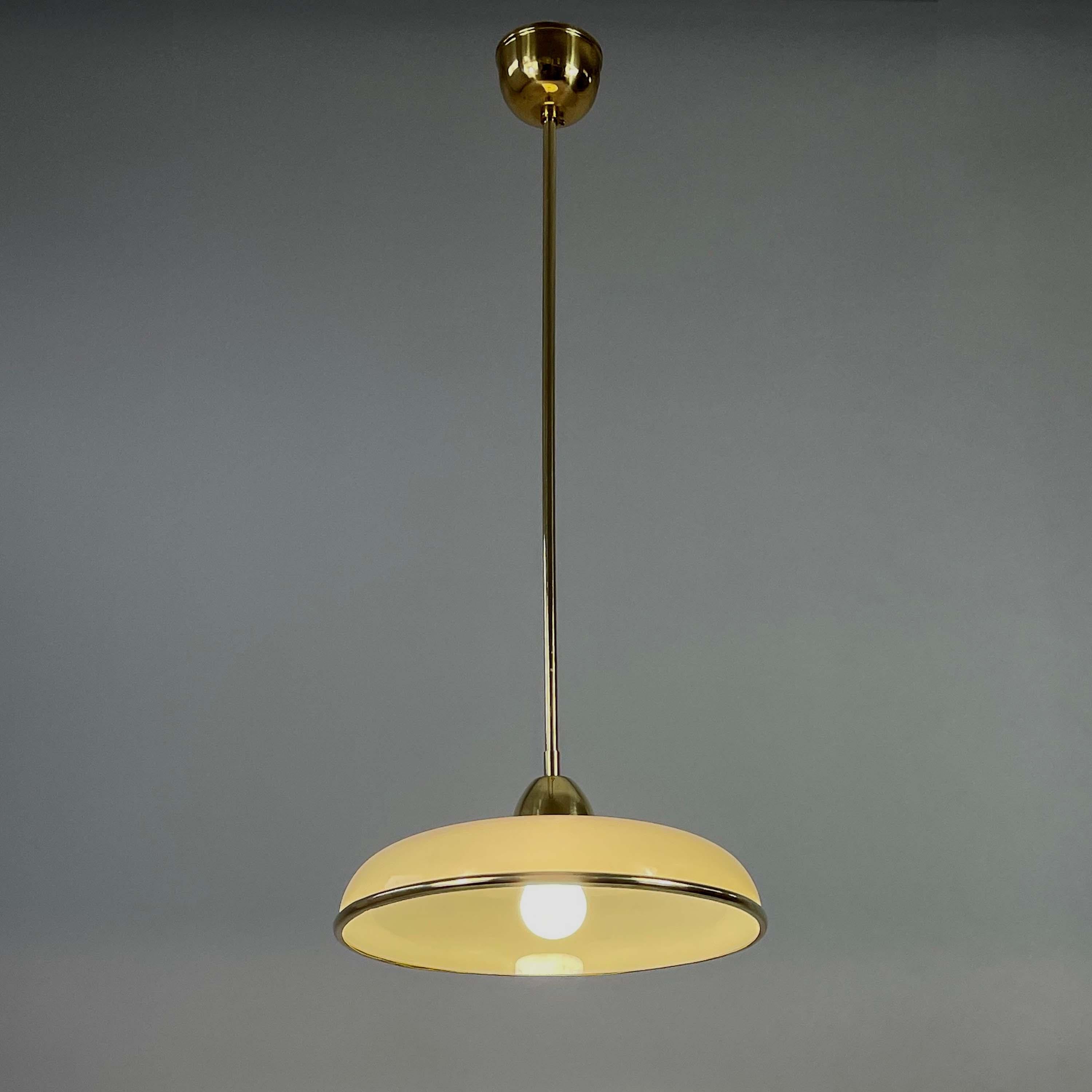 Art Deco Cream Opaline Glass & Brass Pendants, Germany 1930s For Sale 3