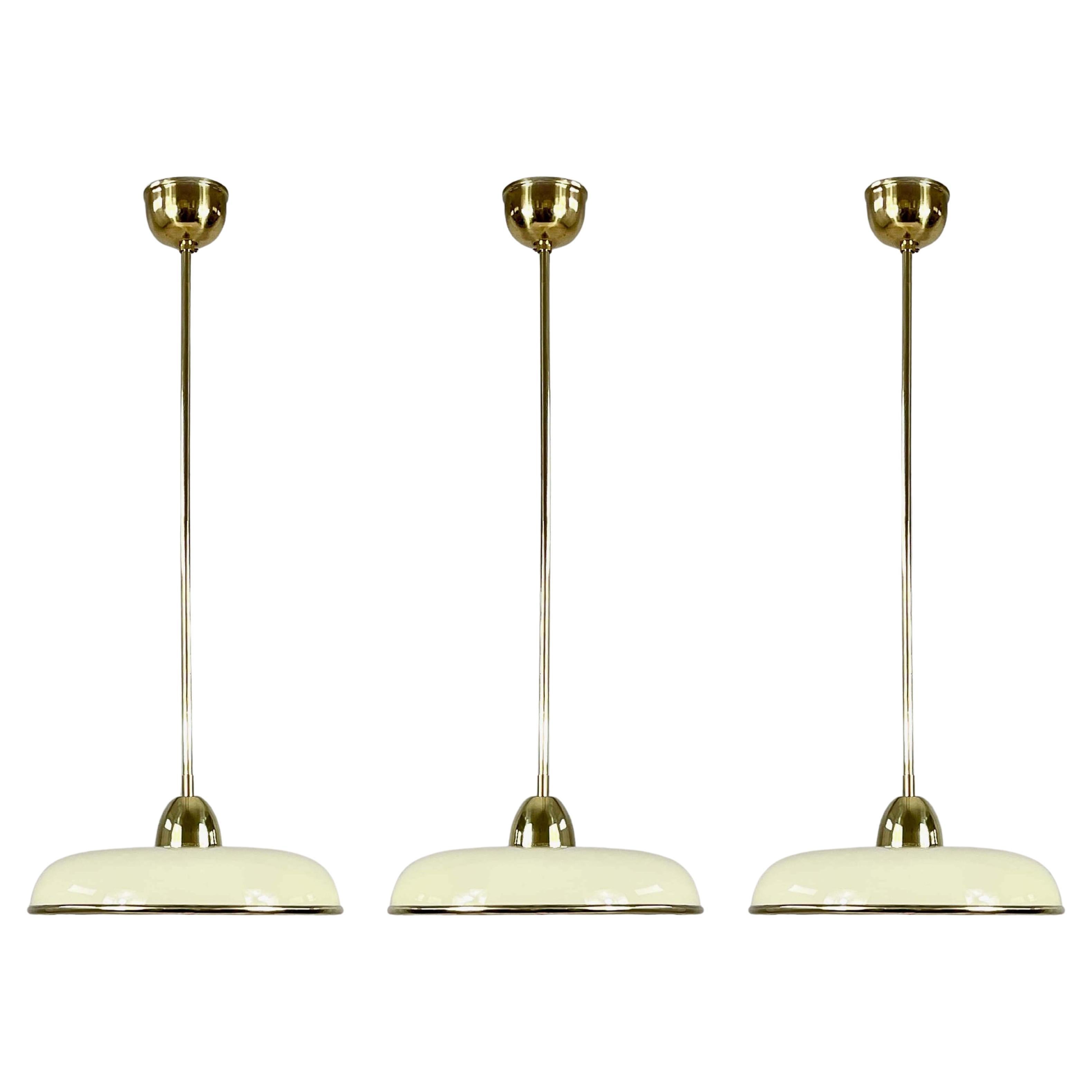 Art Deco Cream Opaline Glass & Brass Pendants, Germany 1930s For Sale
