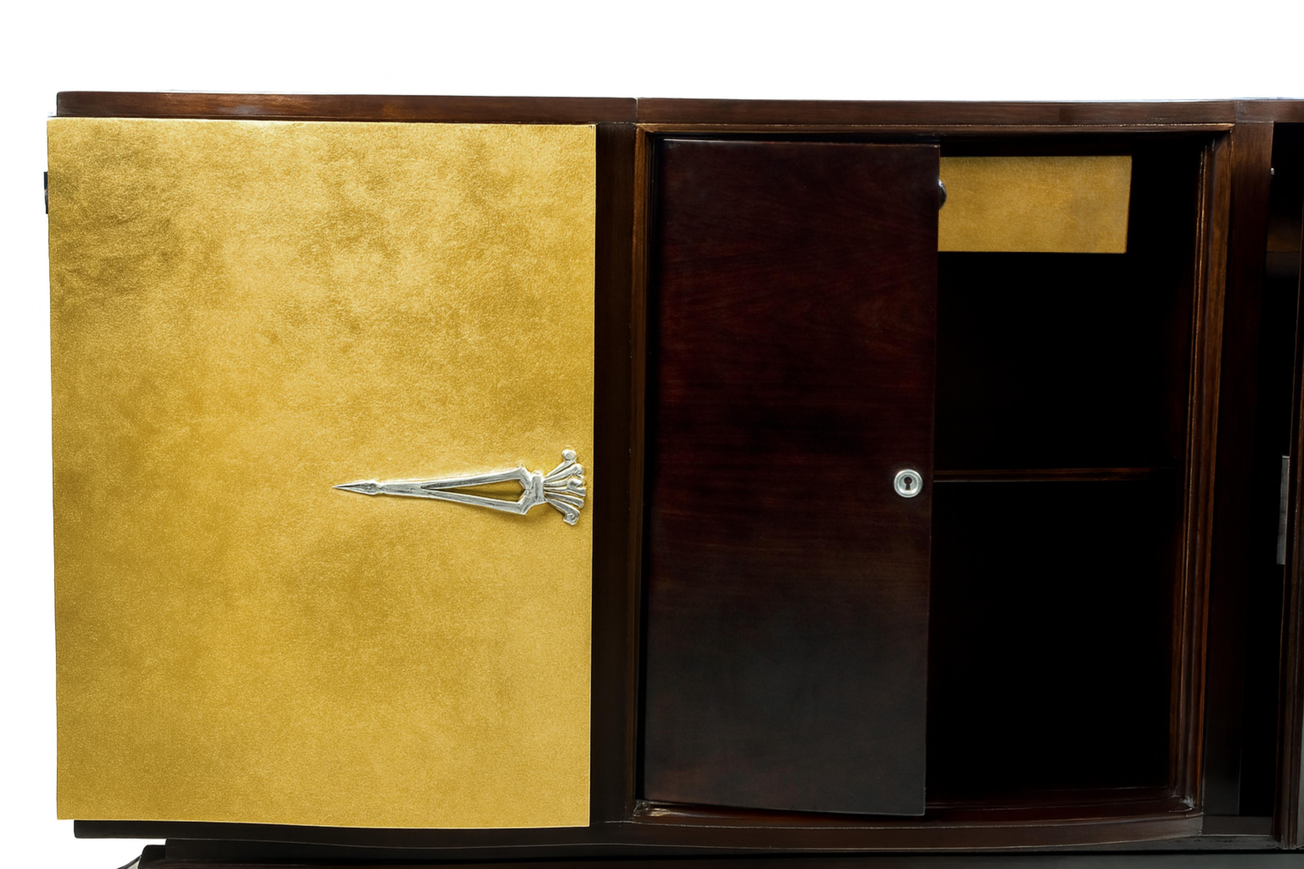 French Art Deco Credenza Gilt Walnut Refinished, 20th Century For Sale