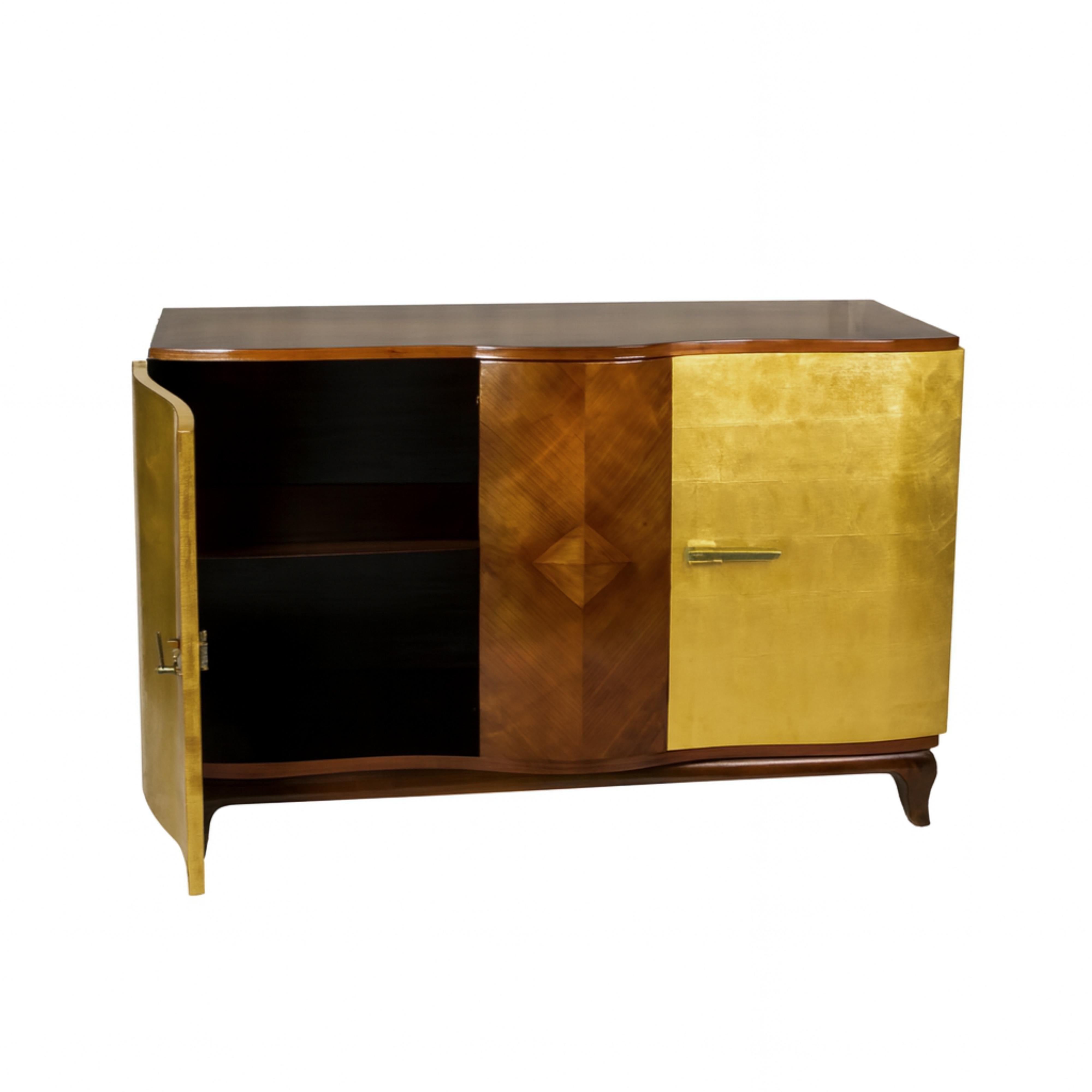 Art Deco Credenza Gilt Walnut Sideboard, Belgian 20th Century For Sale 1