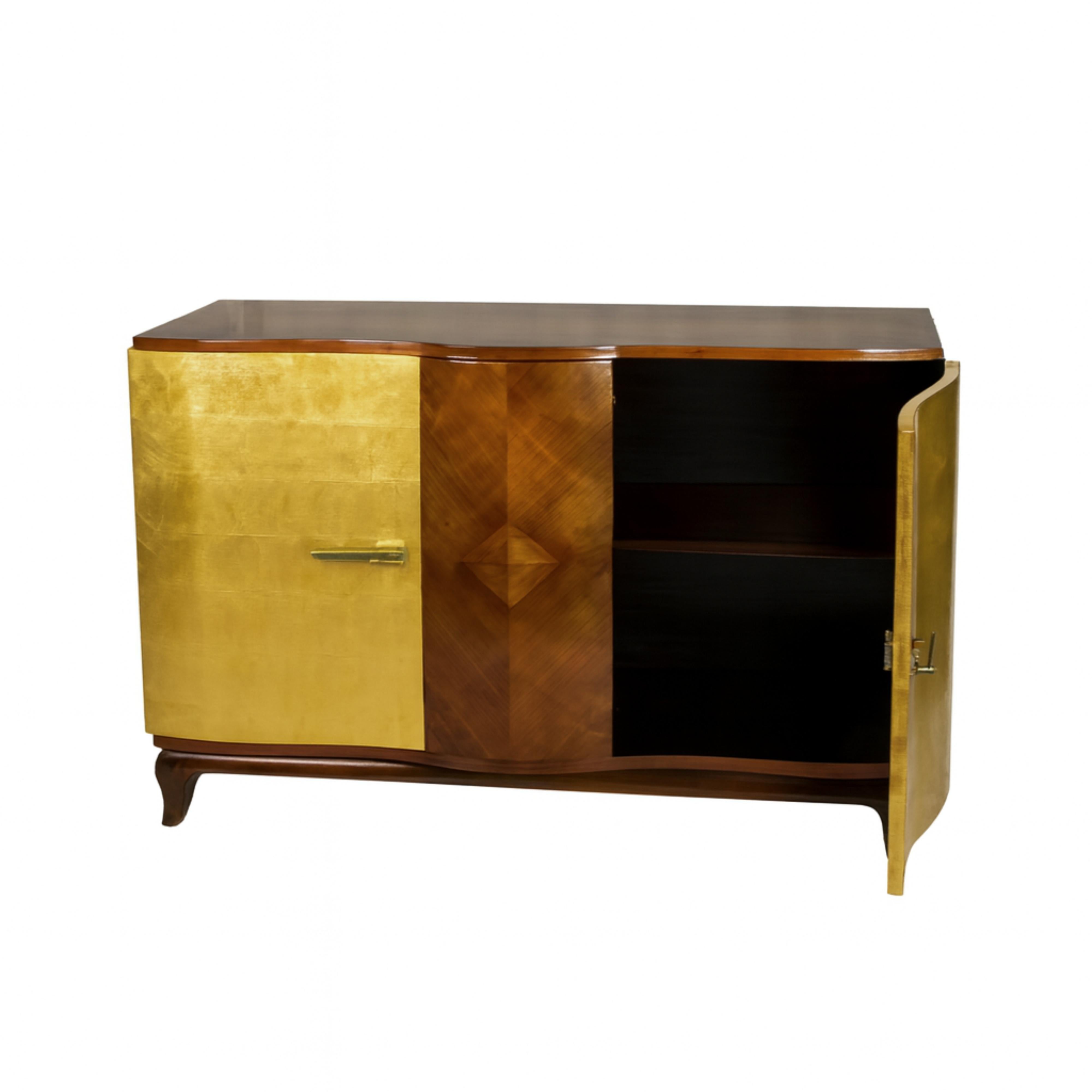 Art Deco Credenza Gilt Walnut Sideboard, Belgian 20th Century For Sale 2