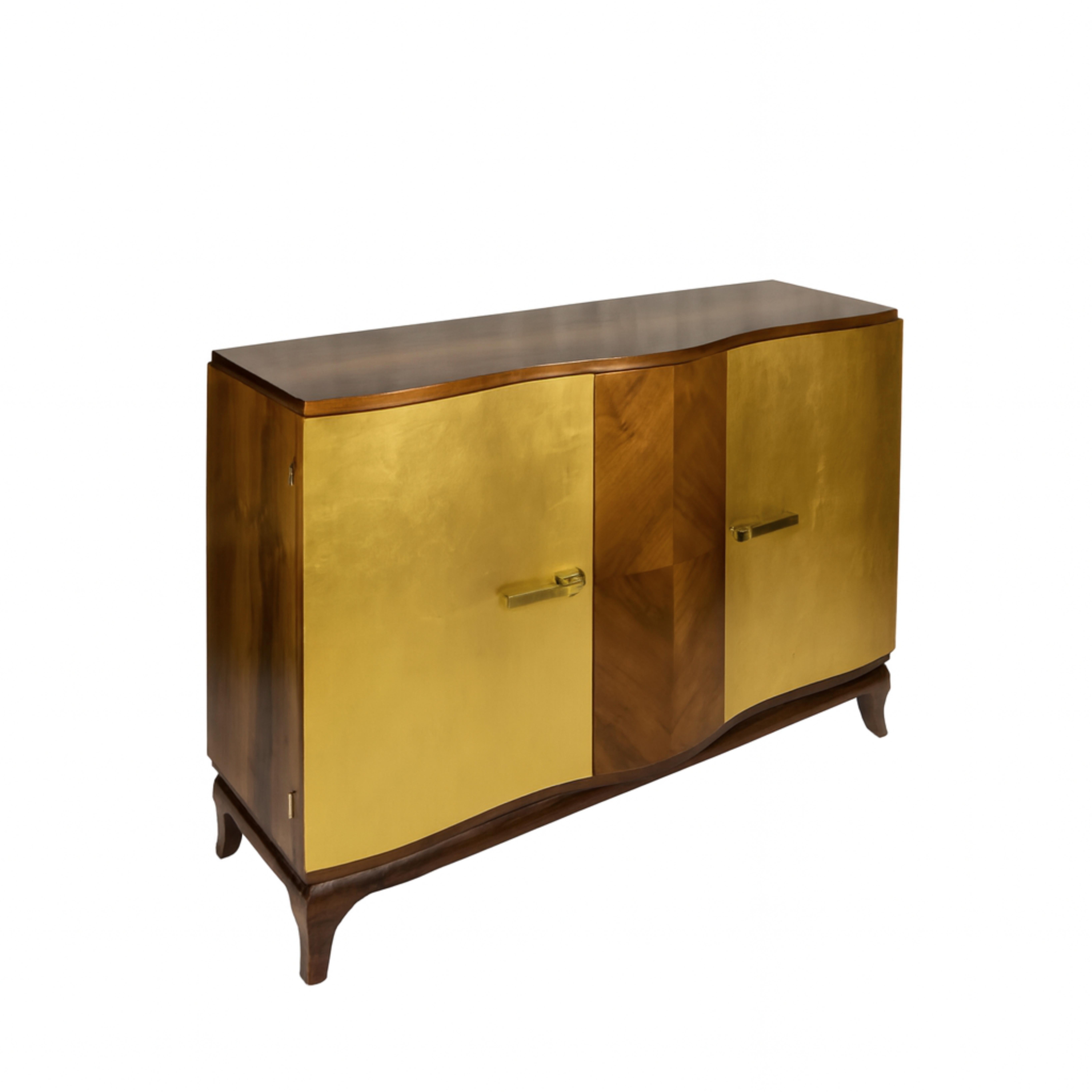 Art Deco Credenza Gilt Walnut Sideboard, Belgian 20th Century For Sale 3