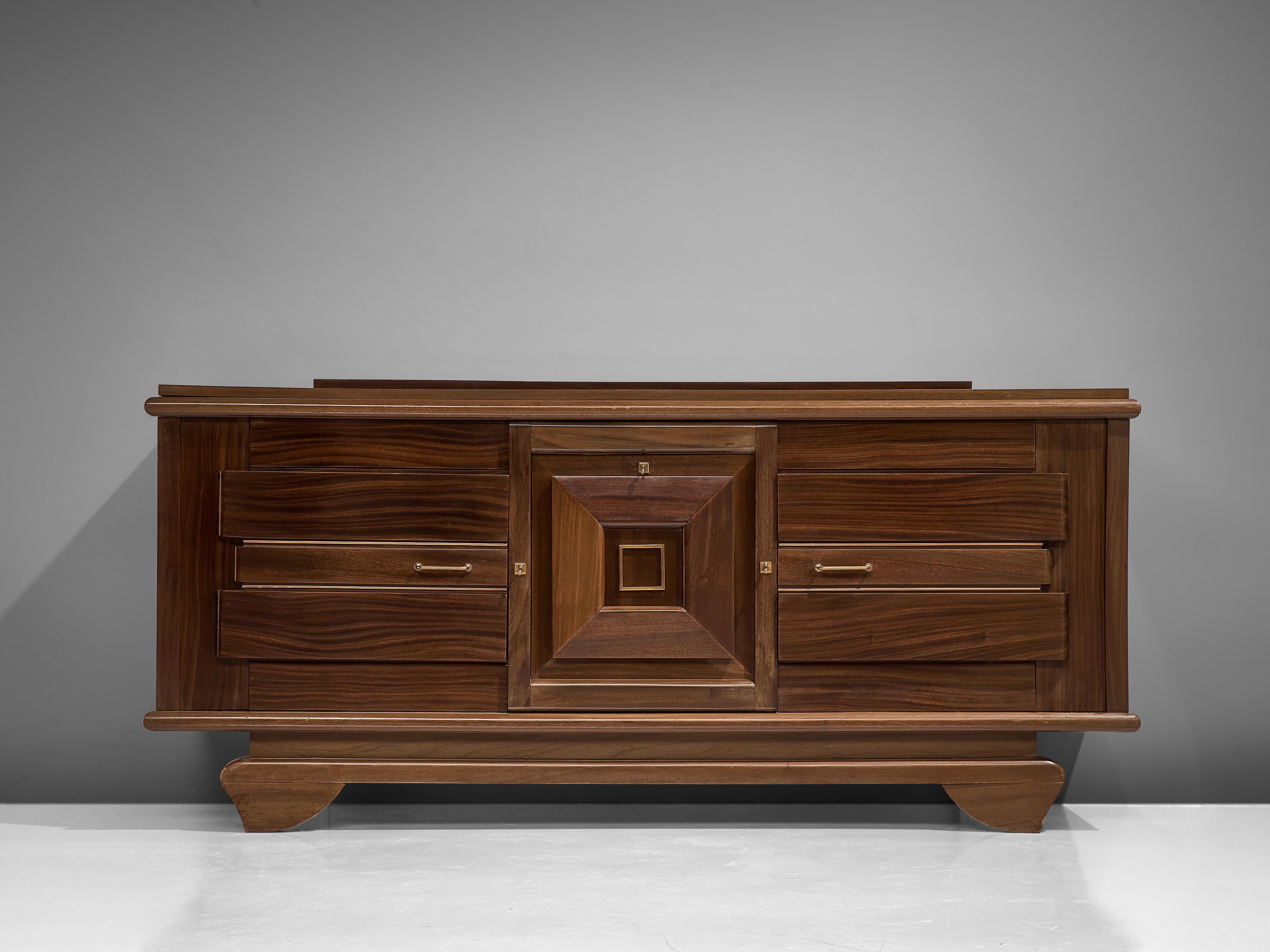 Französisches Art Deco Sideboard aus Mahagoni und Messing im Zustand „Gut“ im Angebot in Waalwijk, NL