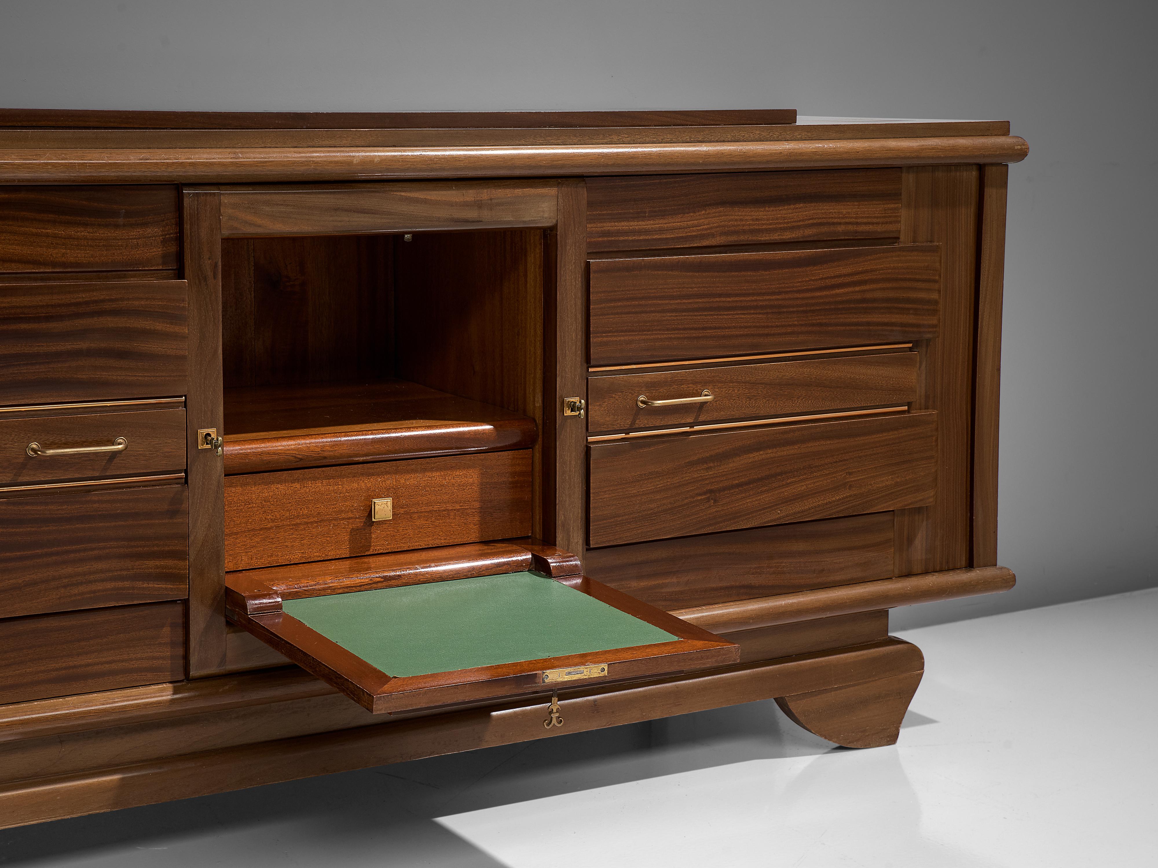 Credenza francese Art Déco in mogano e ottone in vendita 1