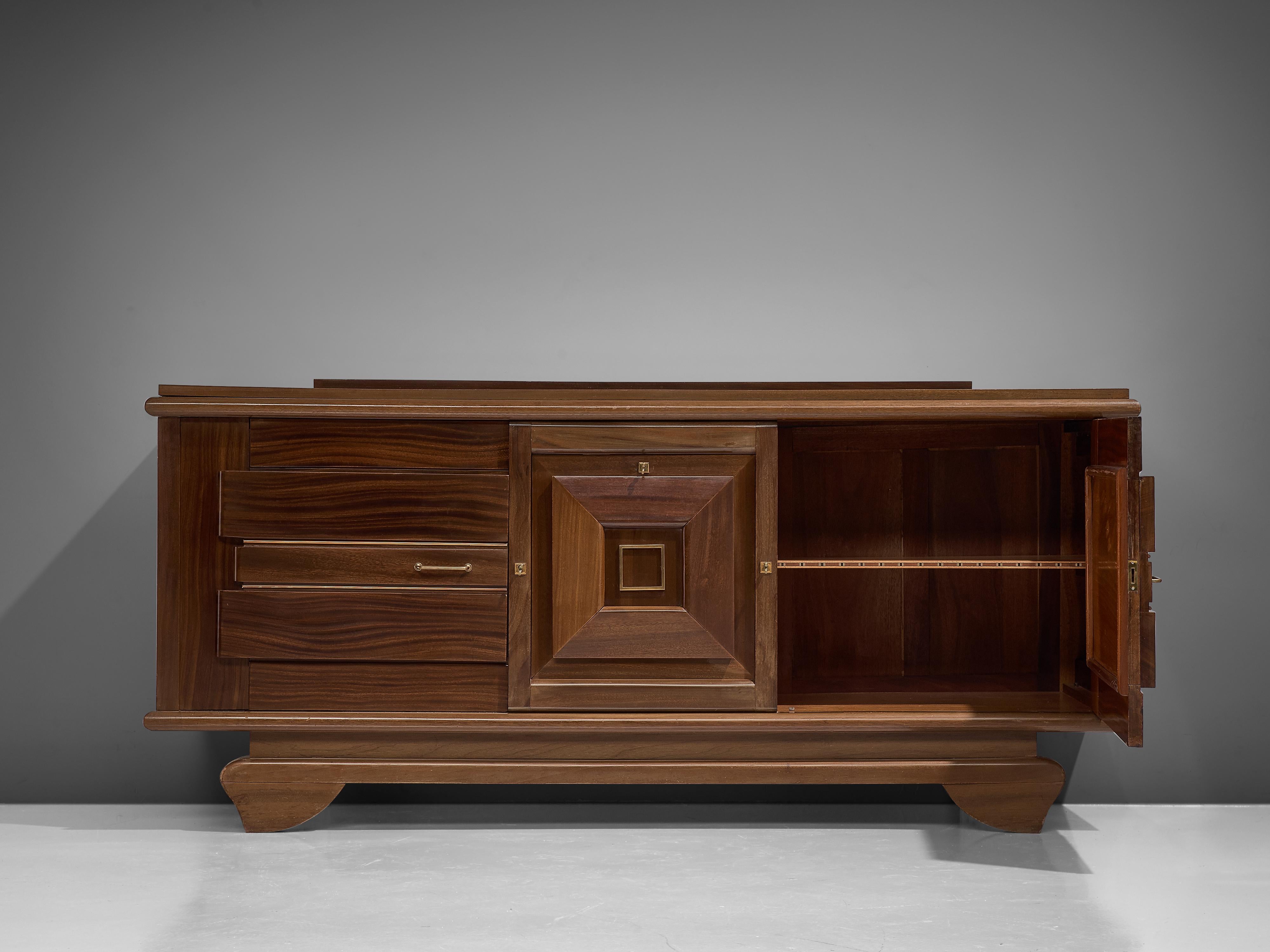 French Art Deco Sideboard in Mahogany and Brass For Sale 3