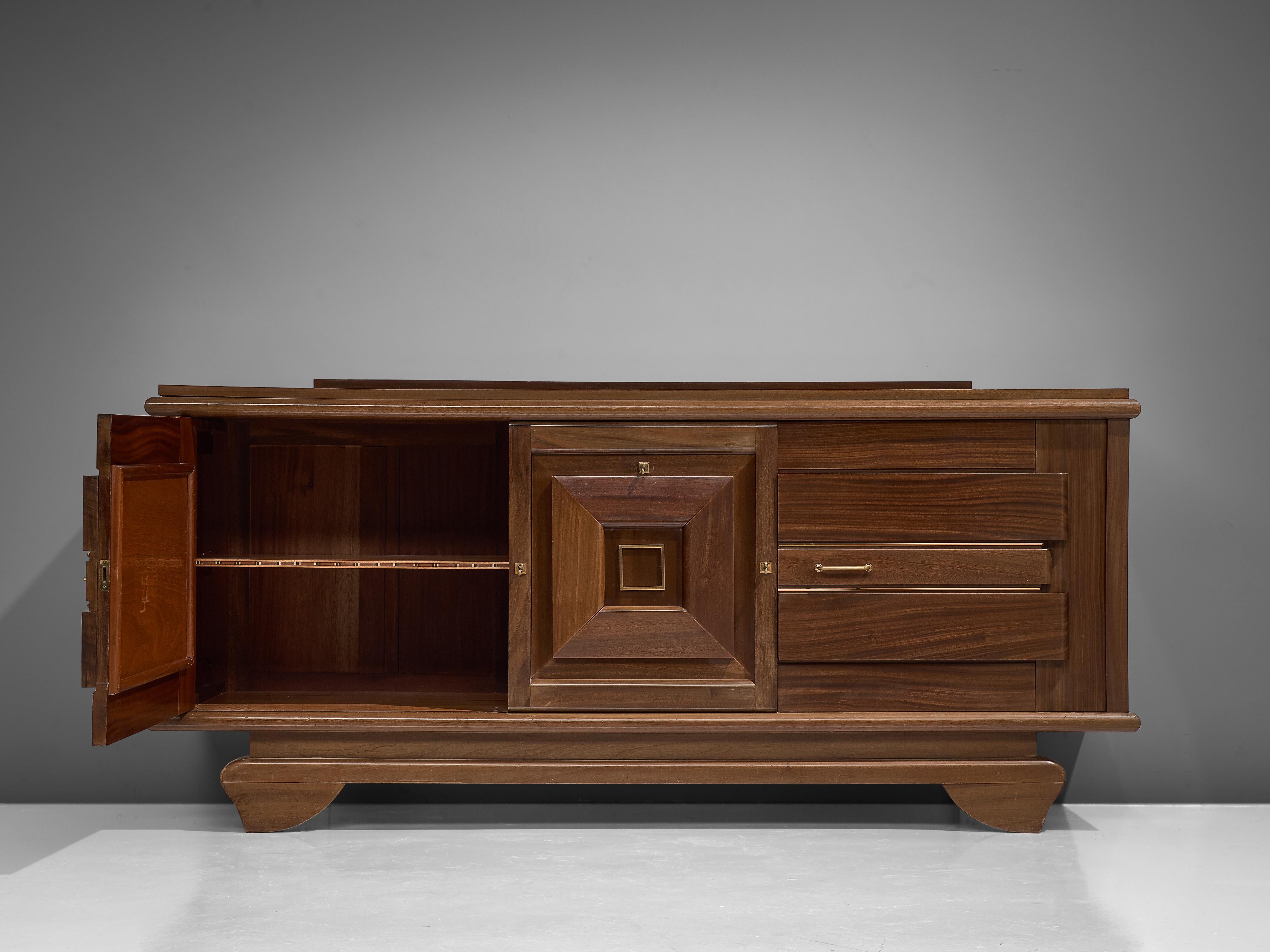 French Art Deco Sideboard in Mahogany and Brass For Sale 4