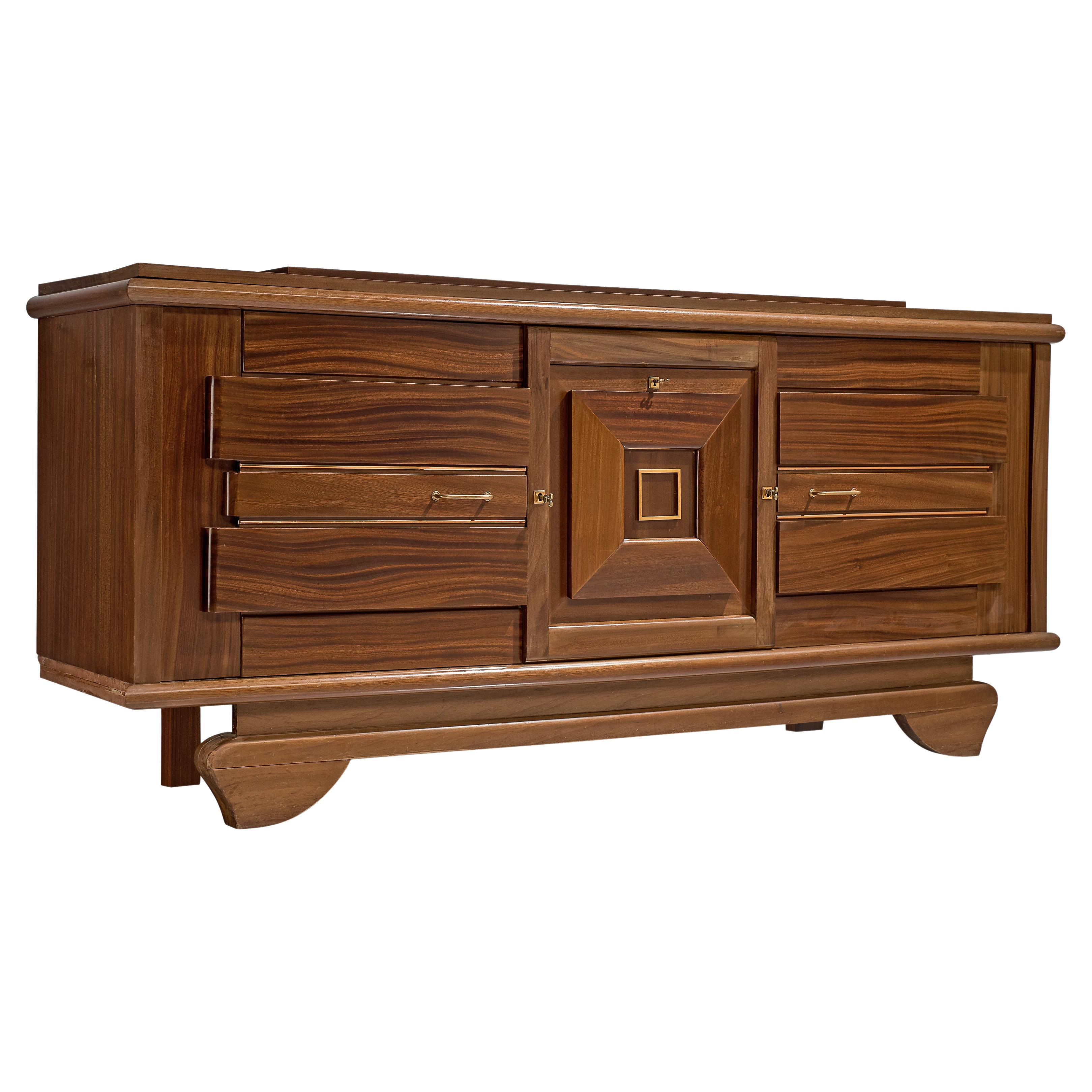 French Art Deco Sideboard in Mahogany and Brass