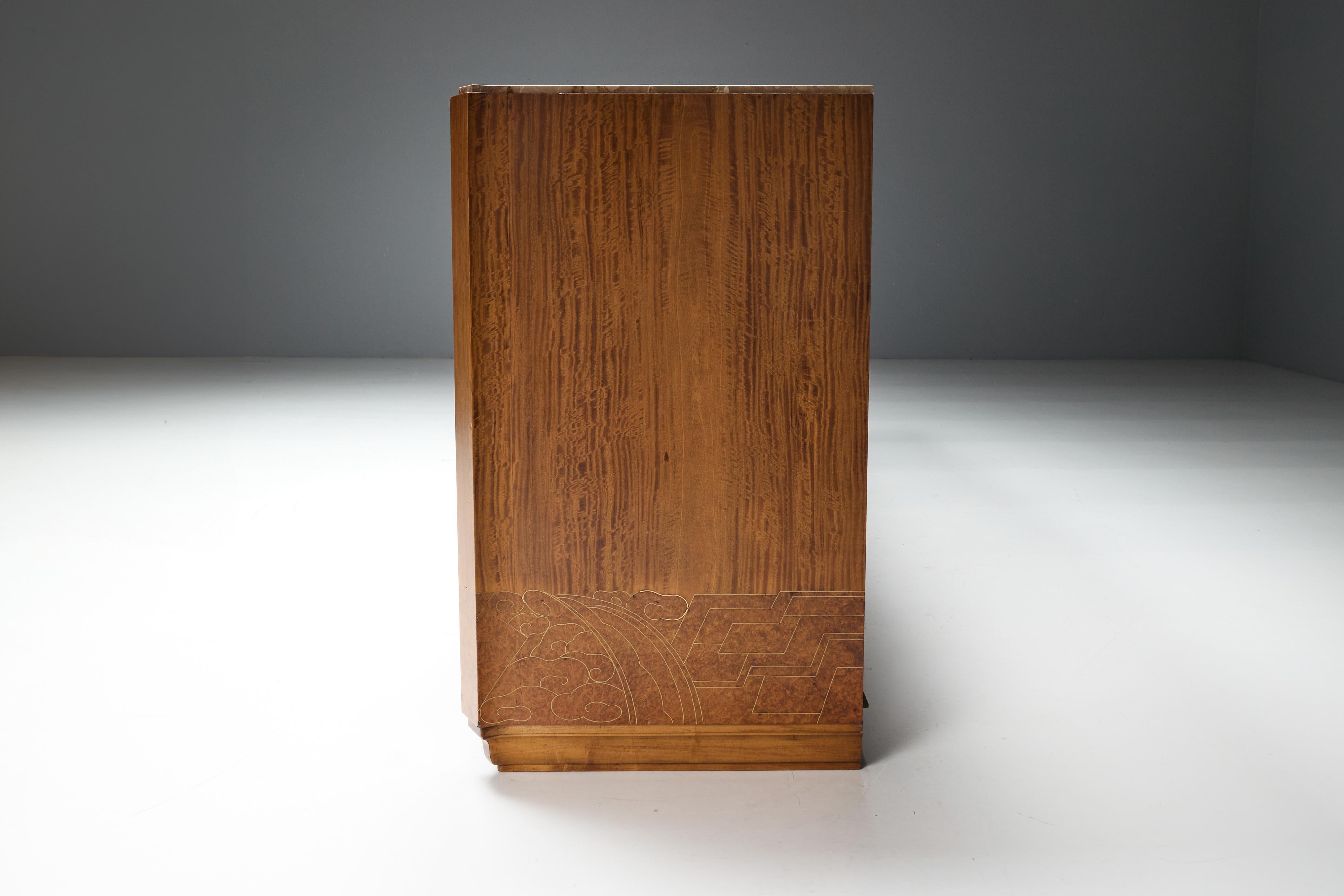 Crédence Art déco en marbre et bois de ronce, France, années 1930 en vente 5