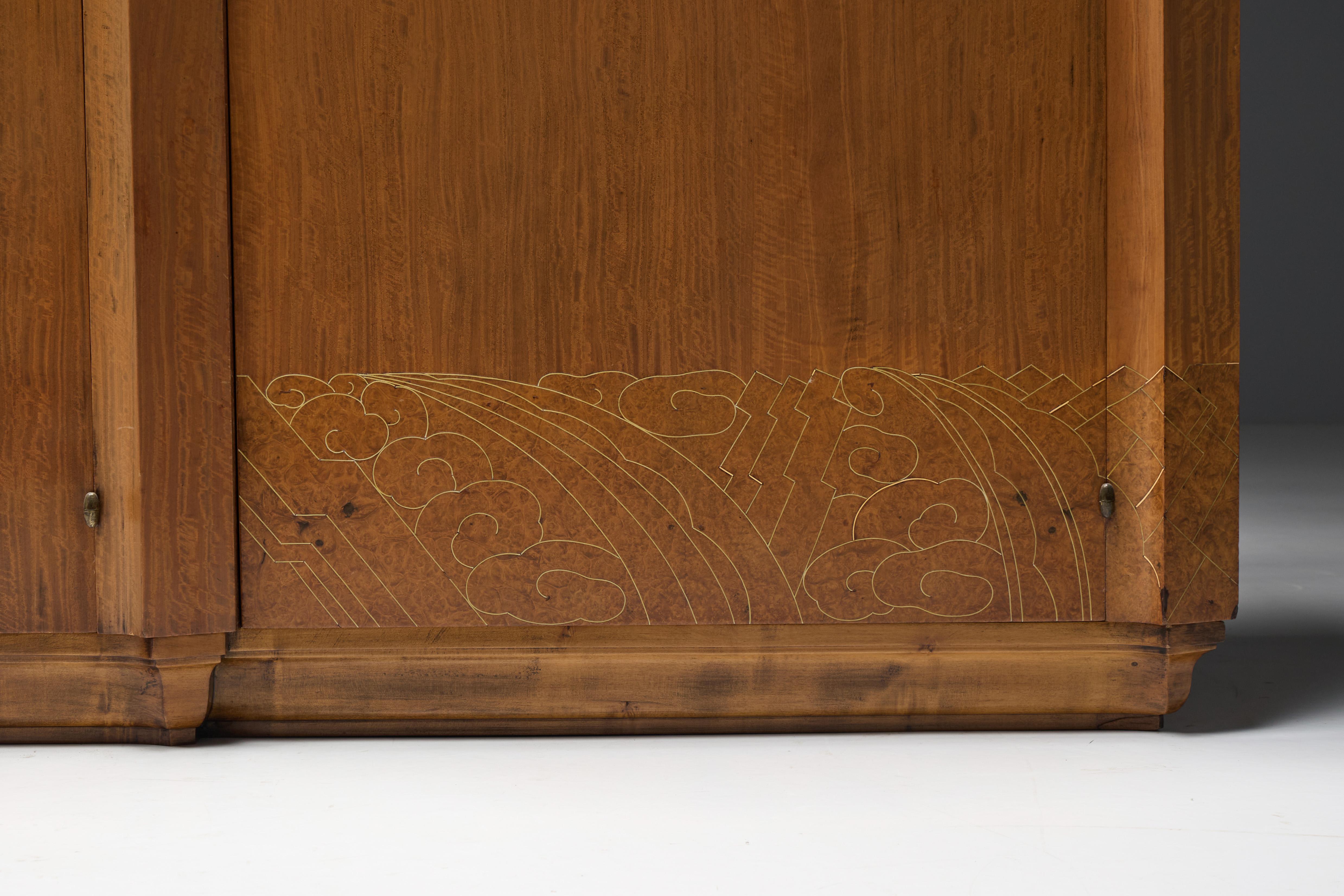 Crédence Art déco en marbre et bois de ronce, France, années 1930 en vente 7