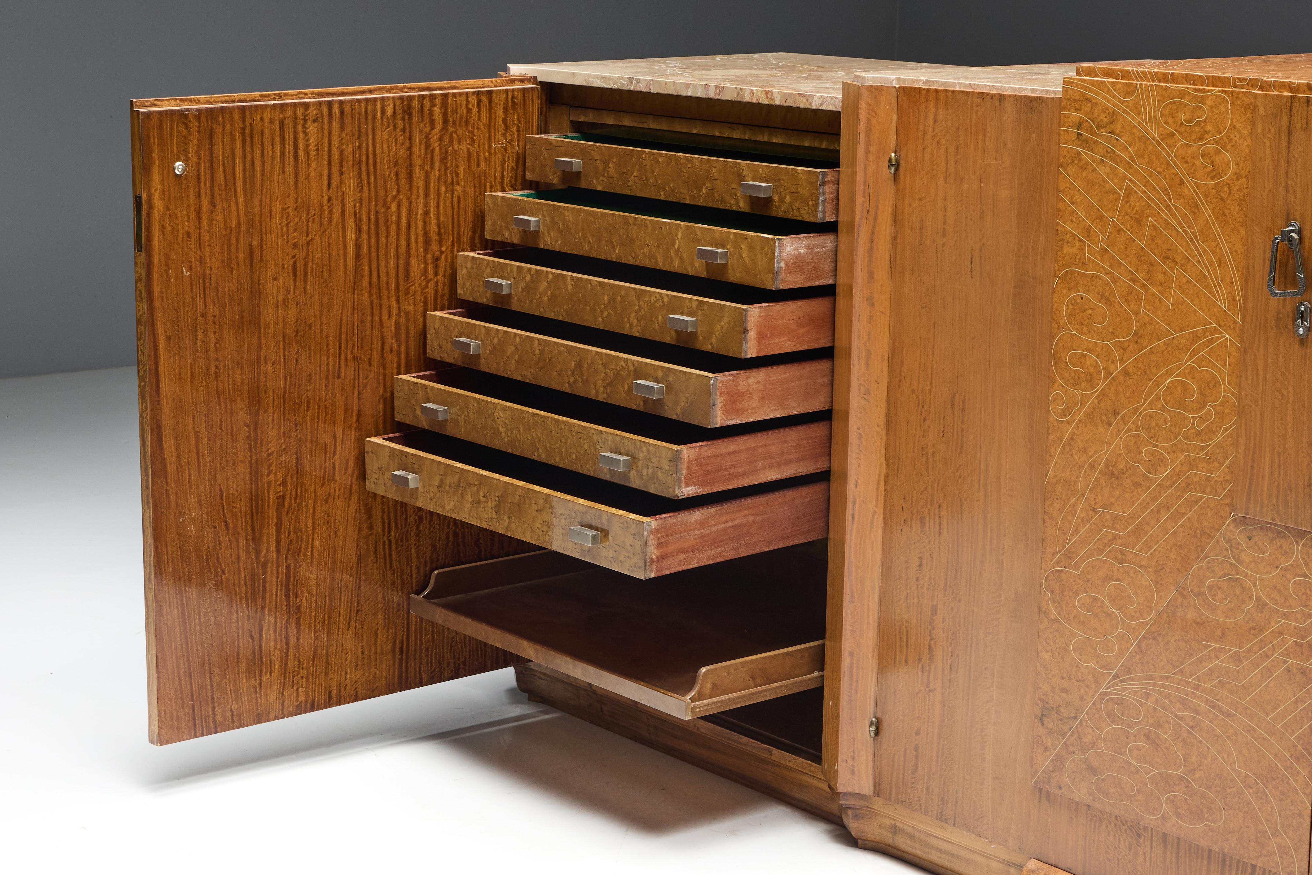 Crédence Art déco en marbre et bois de ronce, France, années 1930 en vente 8