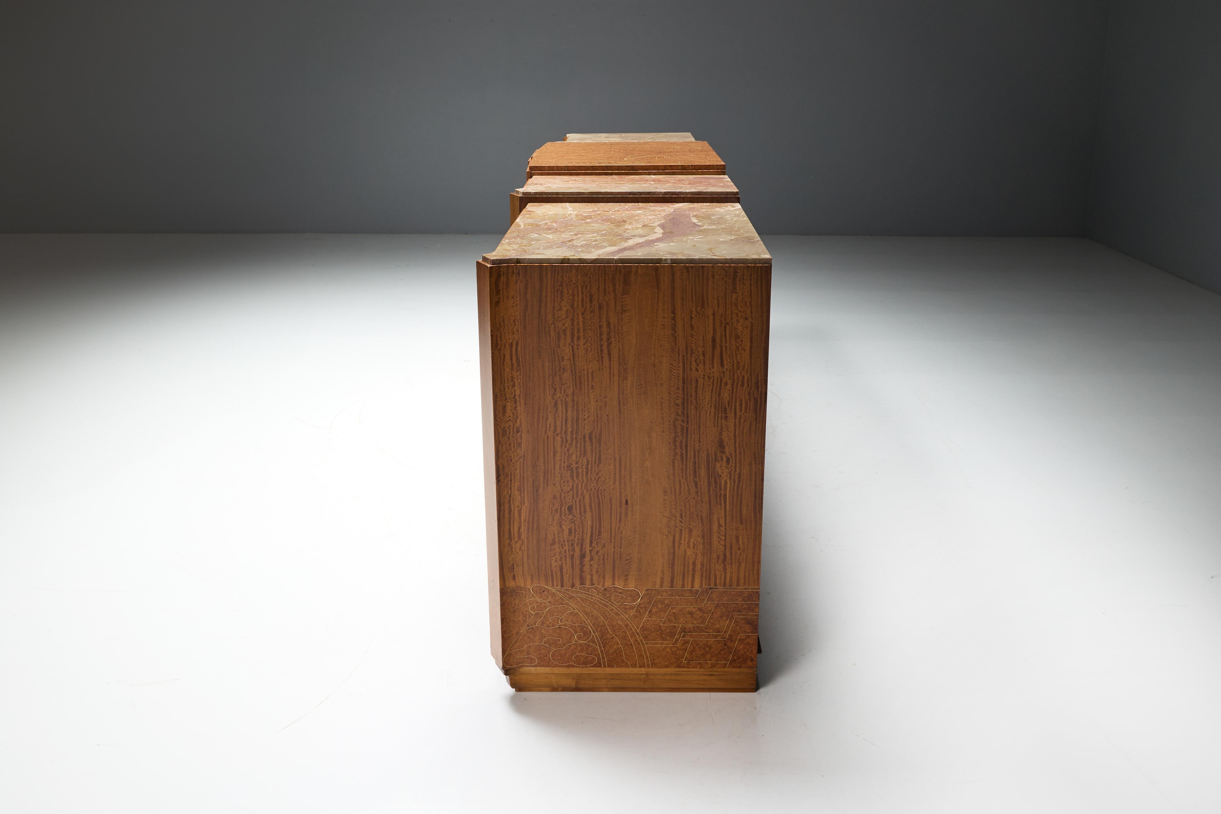 Crédence Art déco en marbre et bois de ronce, France, années 1930 en vente 11