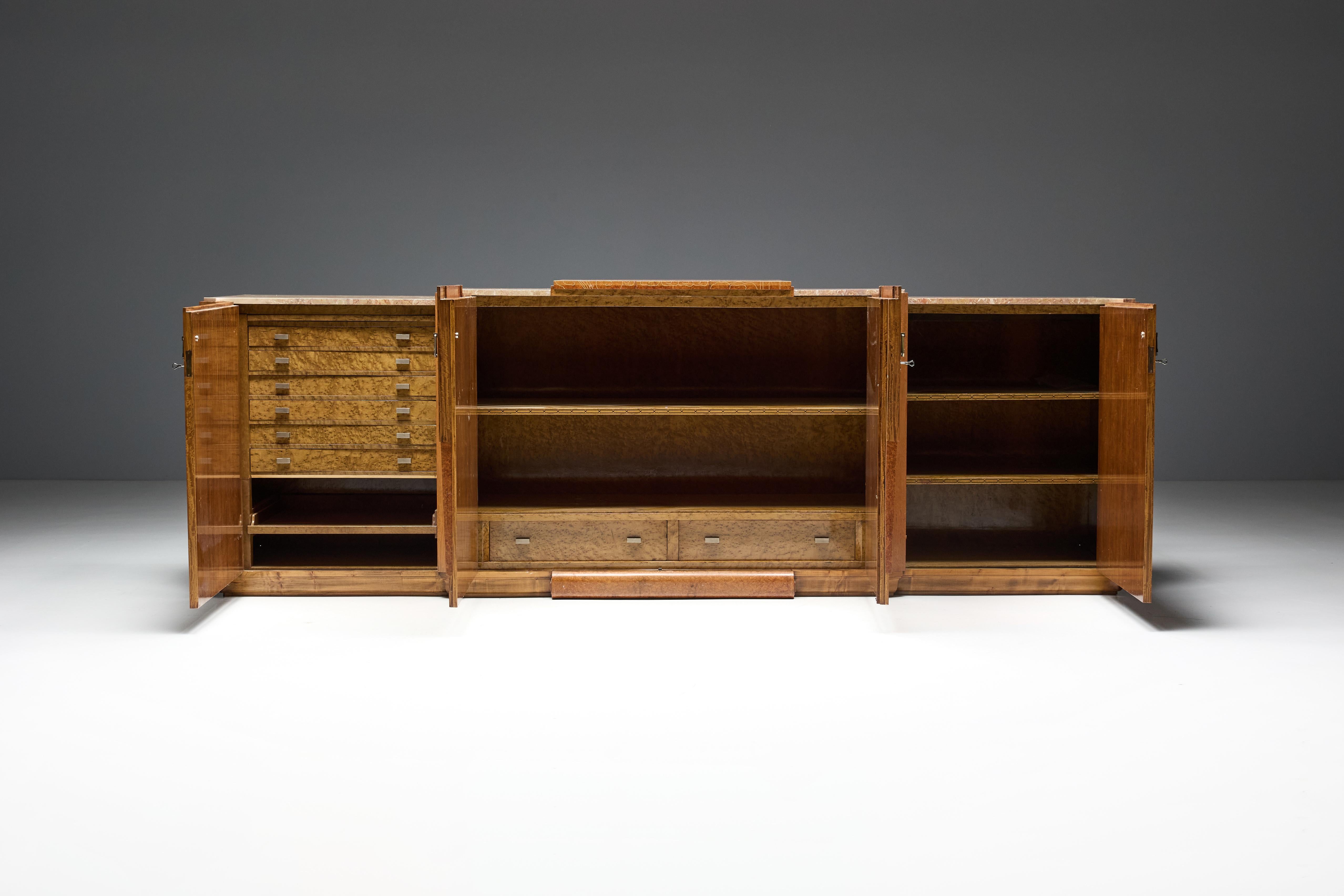 Crédence Art déco en marbre et bois de ronce, France, années 1930 en vente 12
