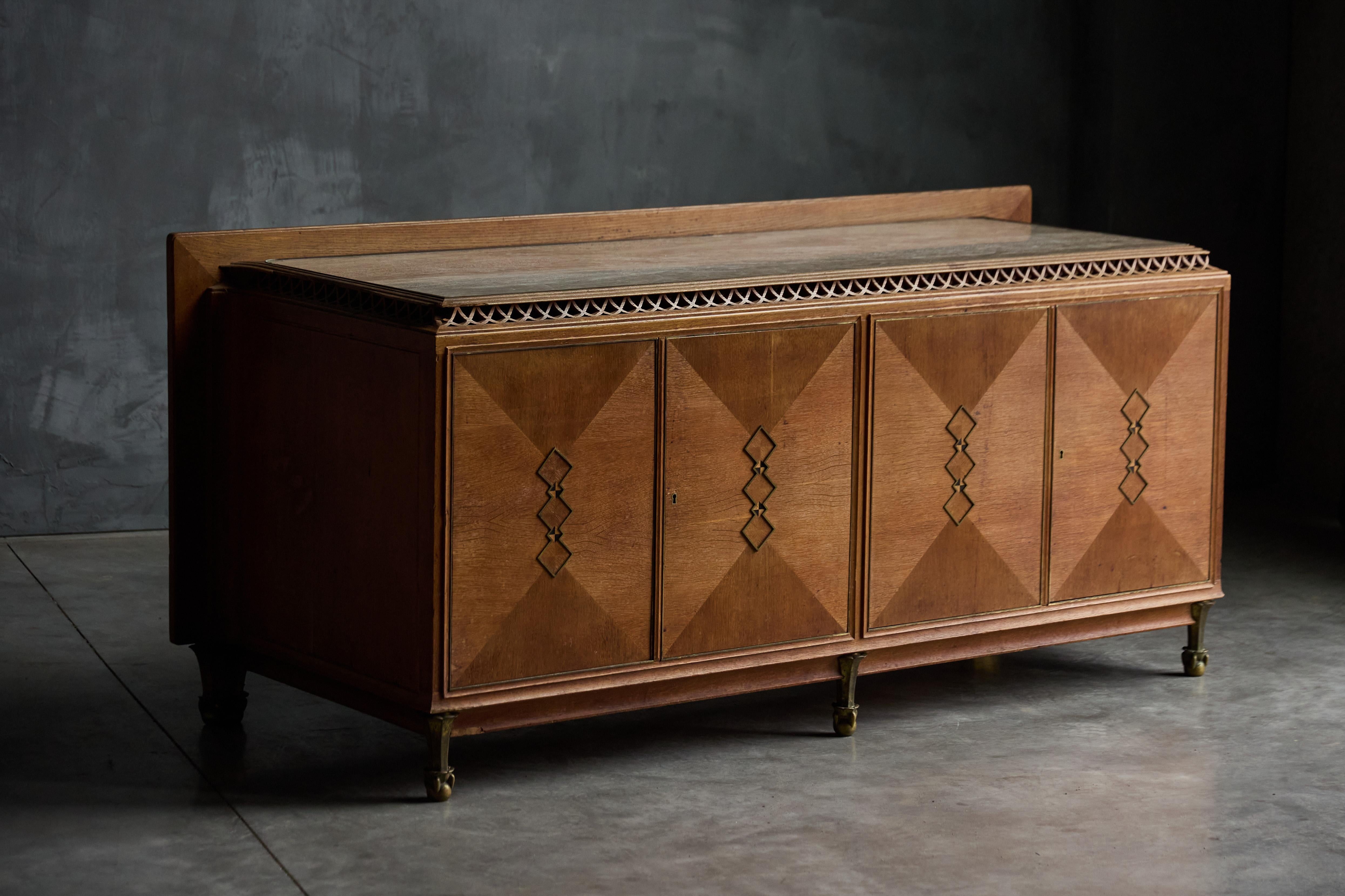 Art Deco Credenza in Oak and Marble, France, 1930s 5