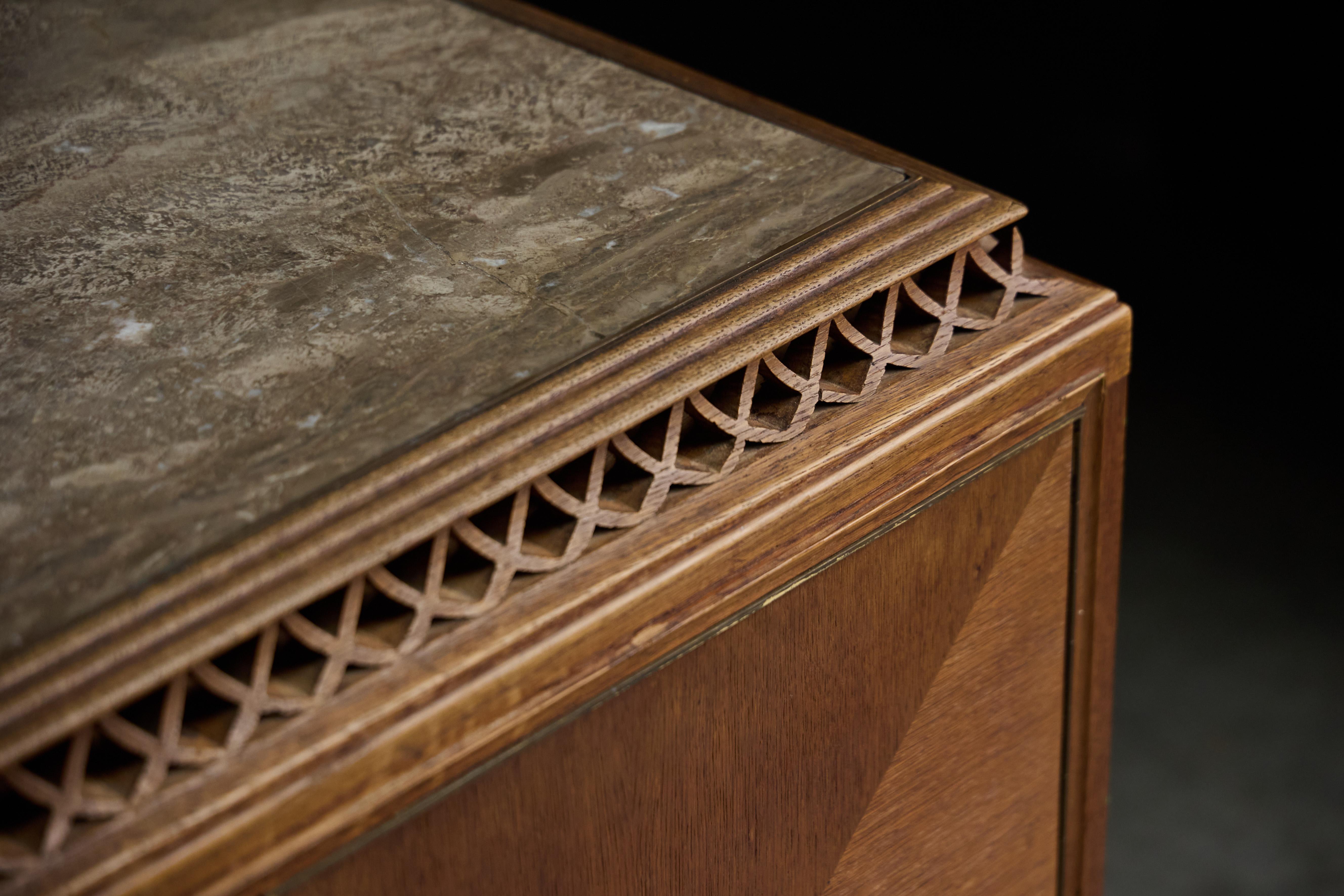 Art Deco Credenza in Oak and Marble, France, 1930s 1