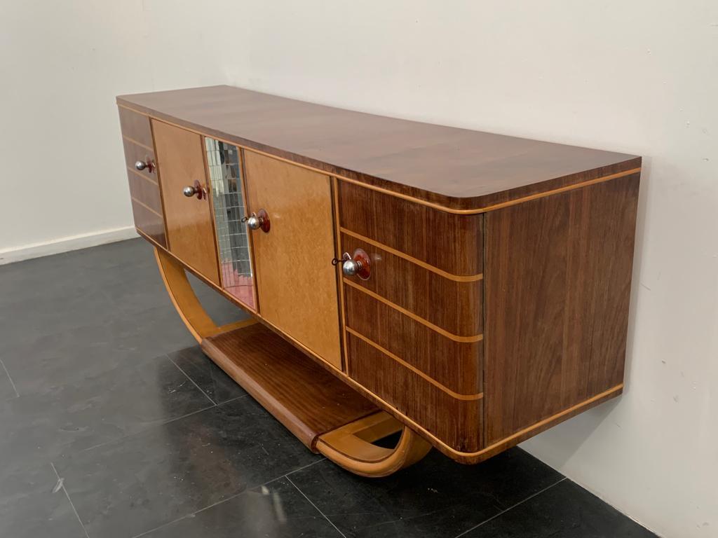 Art Deco Credenza in Rosewood and Maple with Mirror by Paolo Buffa, 1940s, Set 5