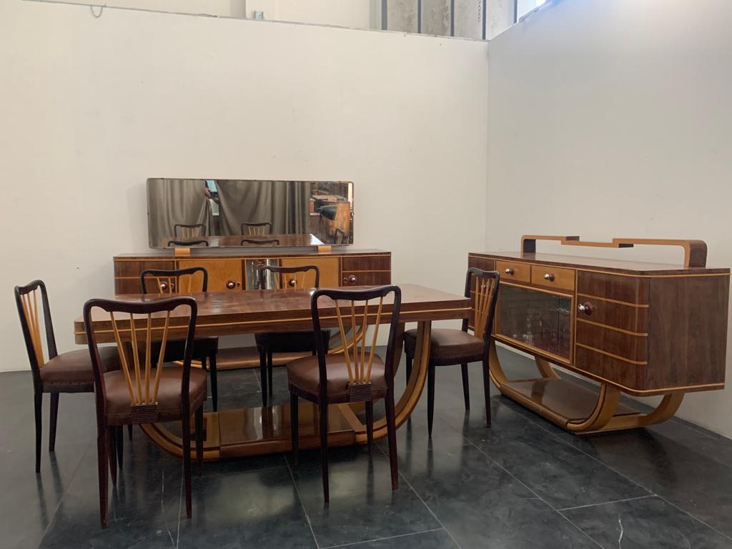 Art Deco Credenza in Rosewood and Maple with Mirror by Paolo Buffa, 1940s, Set 9