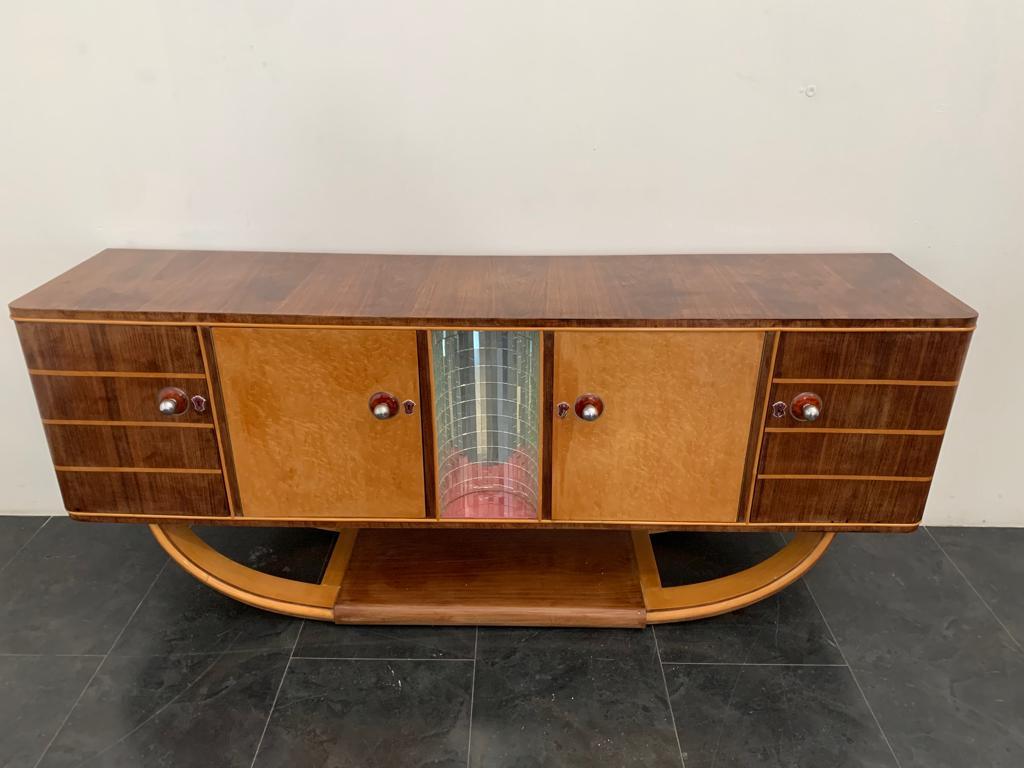 Art Deco Credenza in Rosewood and Maple with Mirror by Paolo Buffa, 1940s, Set In Good Condition In Montelabbate, PU