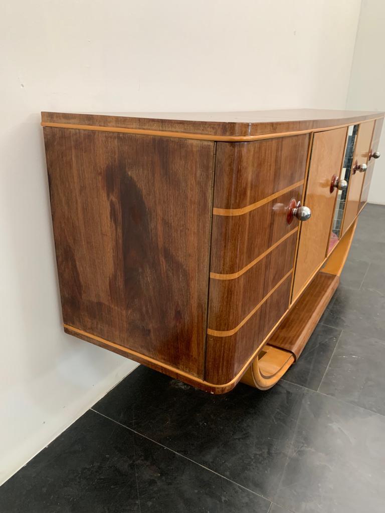 Art Deco Credenza in Rosewood and Maple with Mirror by Paolo Buffa, 1940s, Set 2