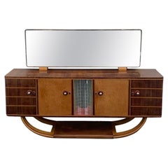 Art Deco Credenza in Rosewood and Maple with Mirror by Paolo Buffa, 1940s, Set