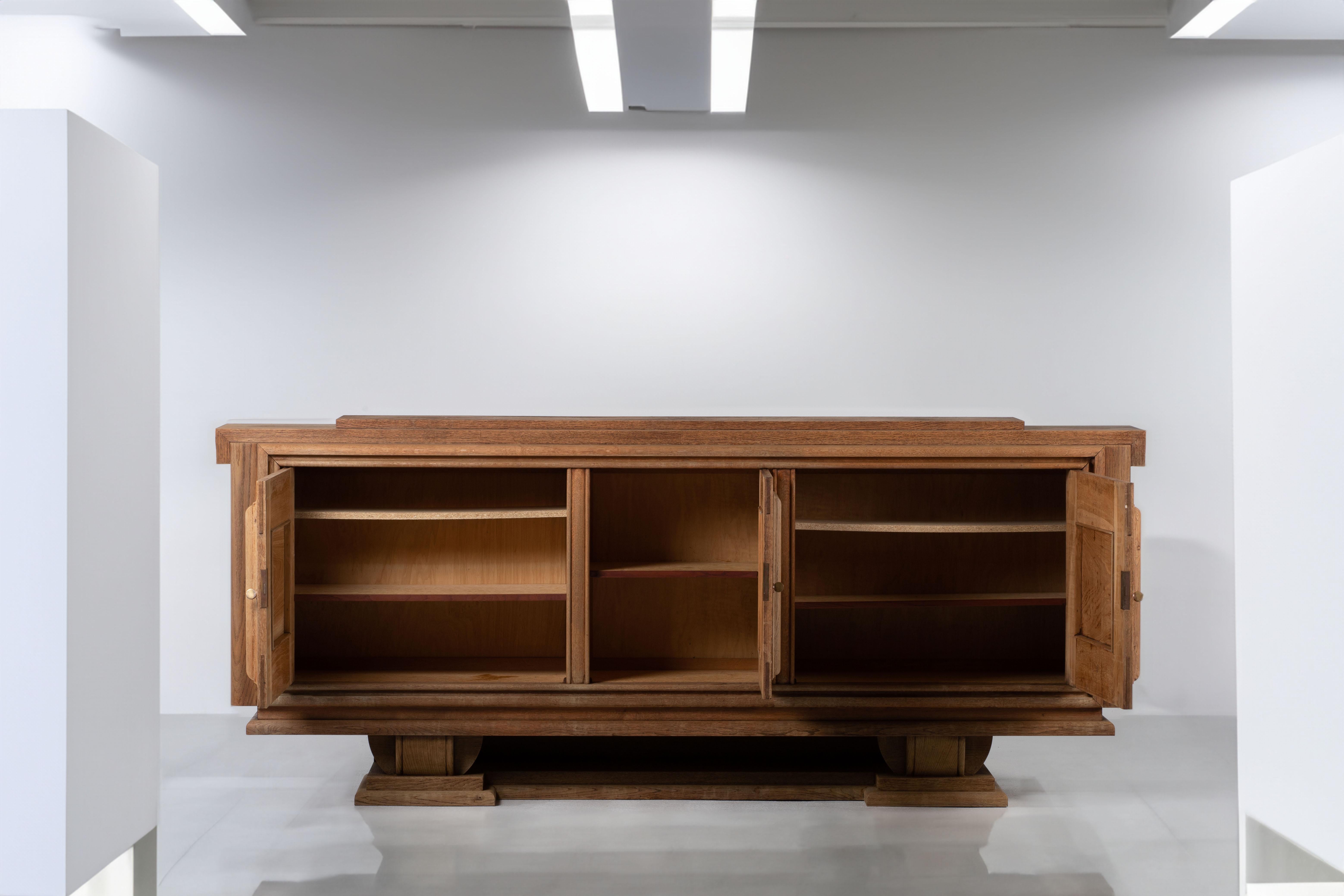 Mid-20th Century Art Deco Credenza in Solid Oak, Rustic, France, 1940s For Sale