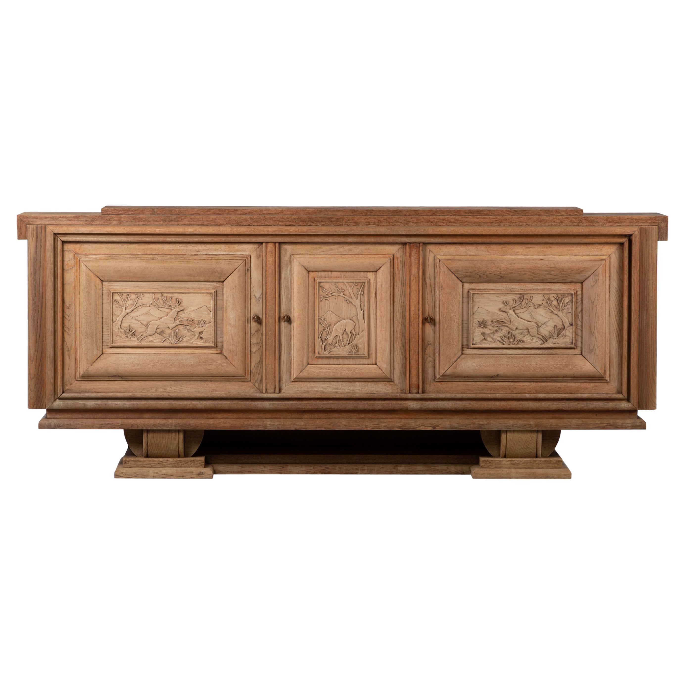 Credenza Art Deco in Oak massiccio, rustica, Francia, anni '40