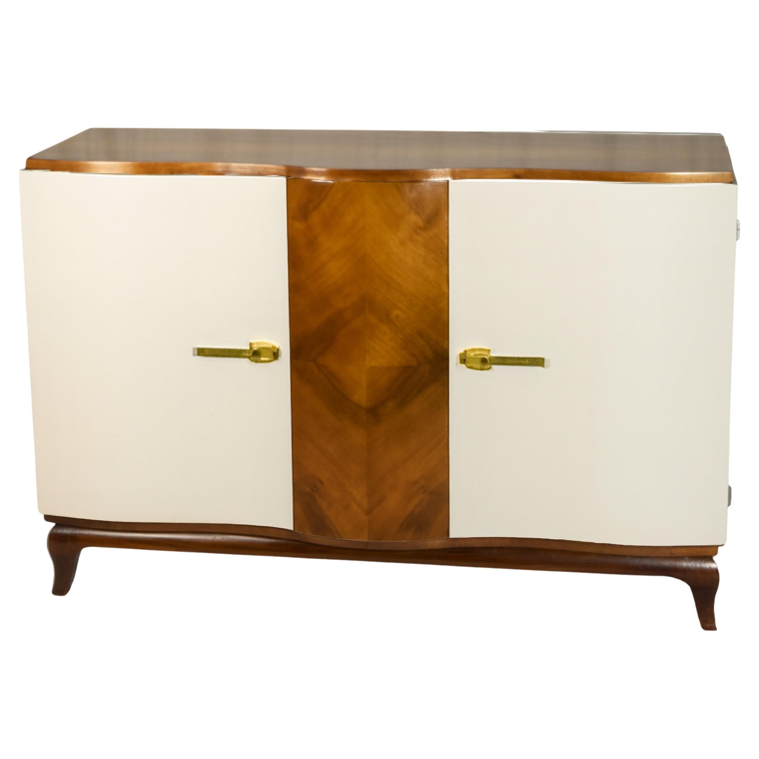 Credenza Art Deco in noce bianco sporco, Belgio, 20° secolo