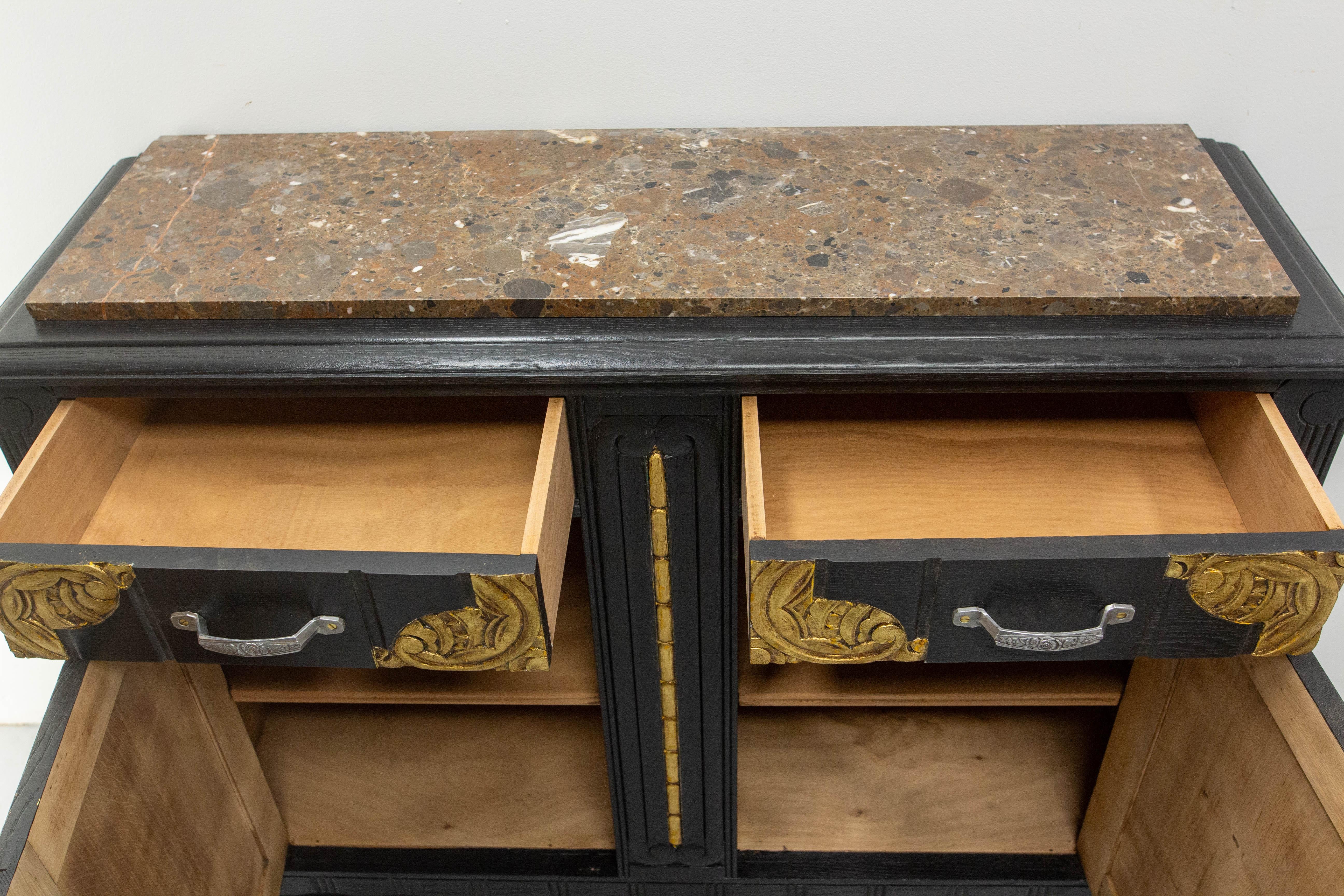 Art Deco Credenza Sideboard French Black & Golden Refinished Buffet, circa 1930 en vente 7