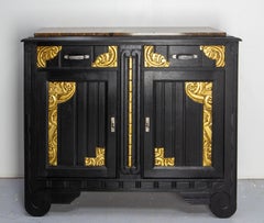 Aparador Credenza Art Decó Buffet francés acabado negro y dorado, circa 1930