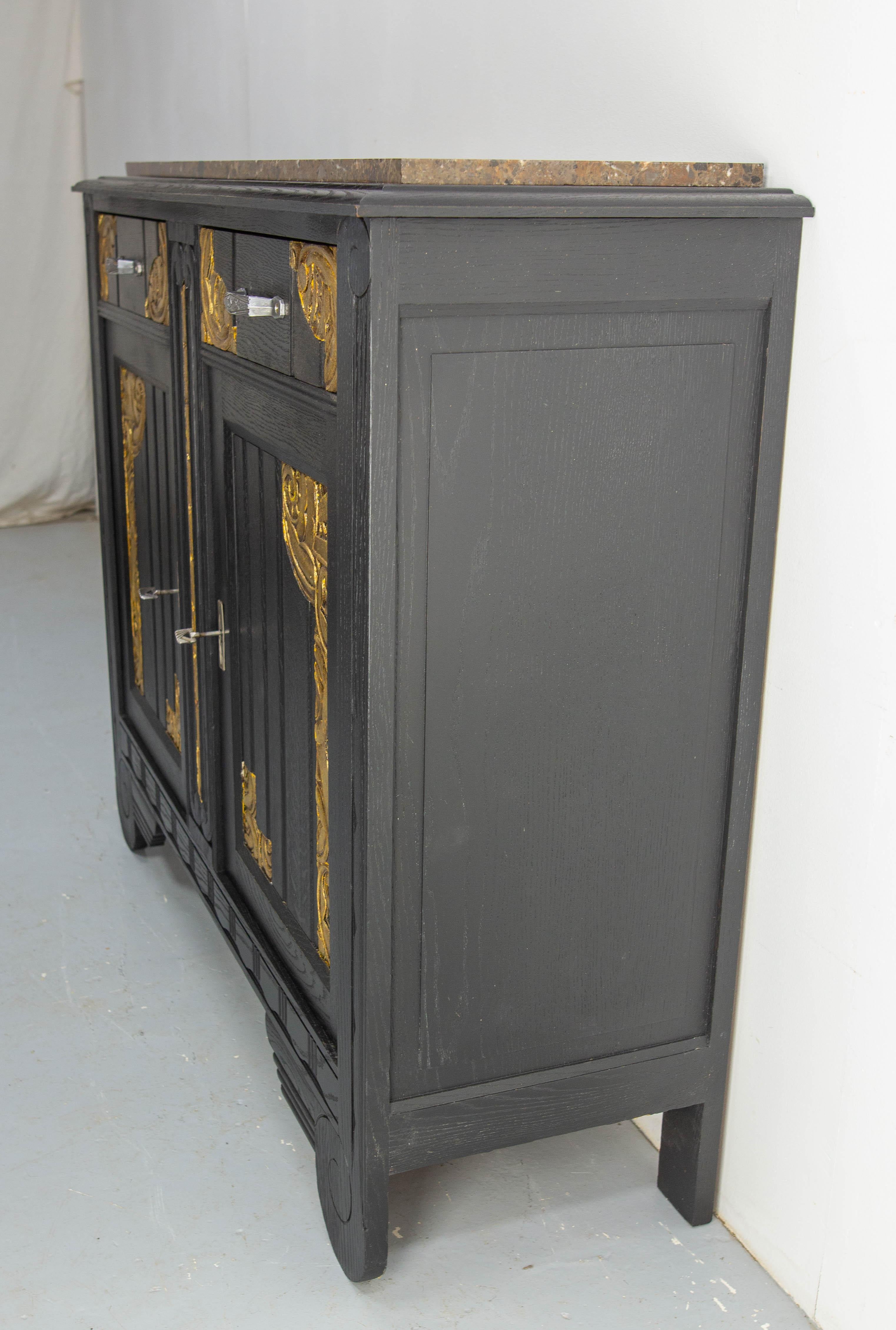 Art déco Art Deco Credenza Sideboard French Black & Golden Refinished Buffet, circa 1930 en vente